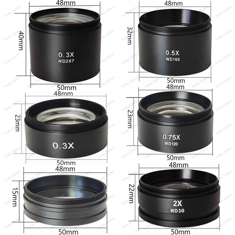 0.3X 0.5X 0.7X 0.75X 1X 1.5X 2.0X M48 Barlow Auxiliary Barlow Objective Lens
