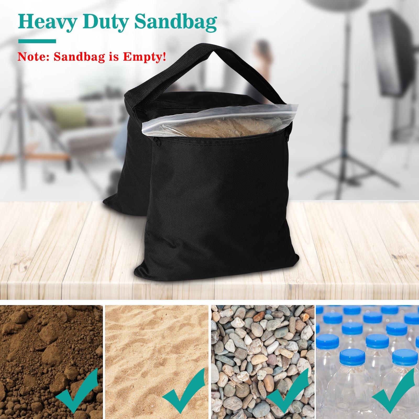 Aimosen 4 Packs Sandbags Weight Bags for Light Stand Photography 4PCS, Black