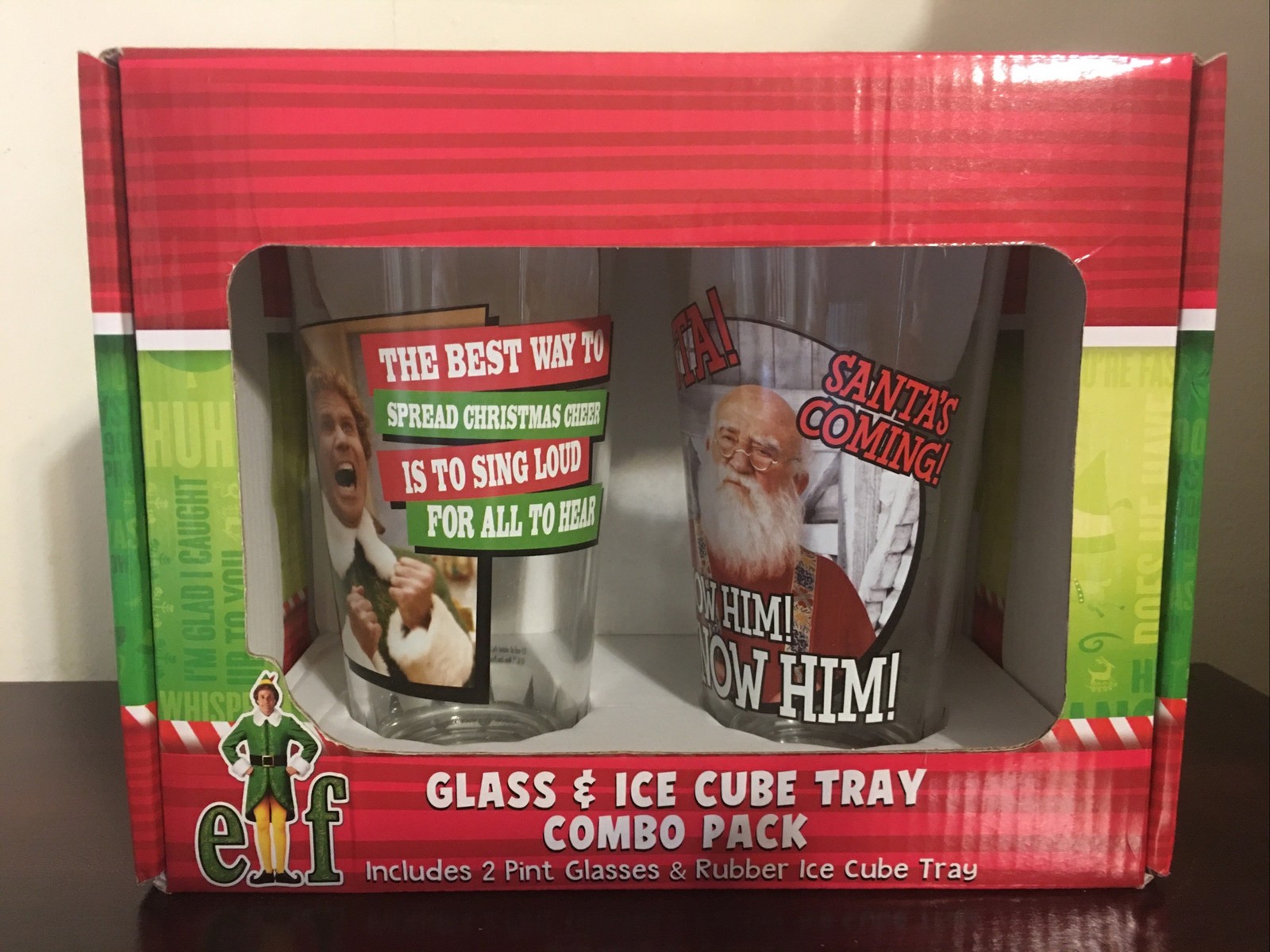 Elf 2 Piece Glass Set Ice Cube Tray Will Ferrell Christmas Santa Claus Holiday