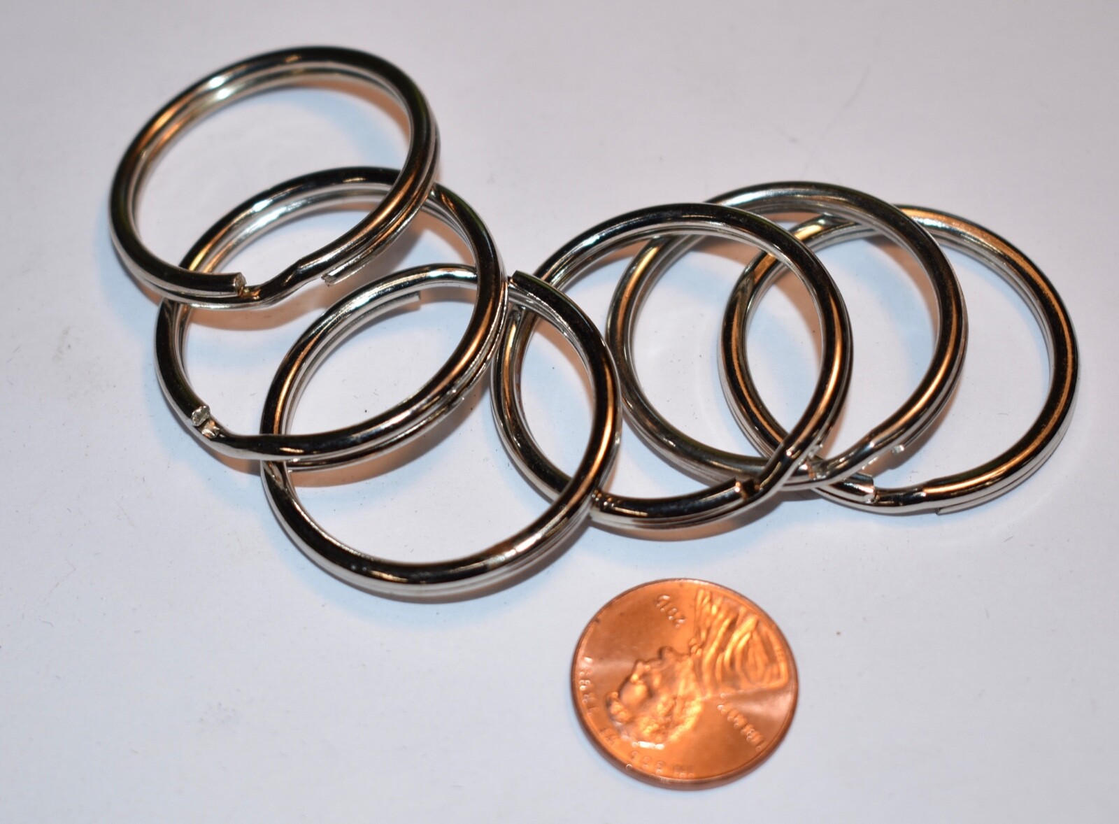 6 SHINY SILVERTONE METAL KEY RINGS   FINISHED STEEL 1 1/4 IN.