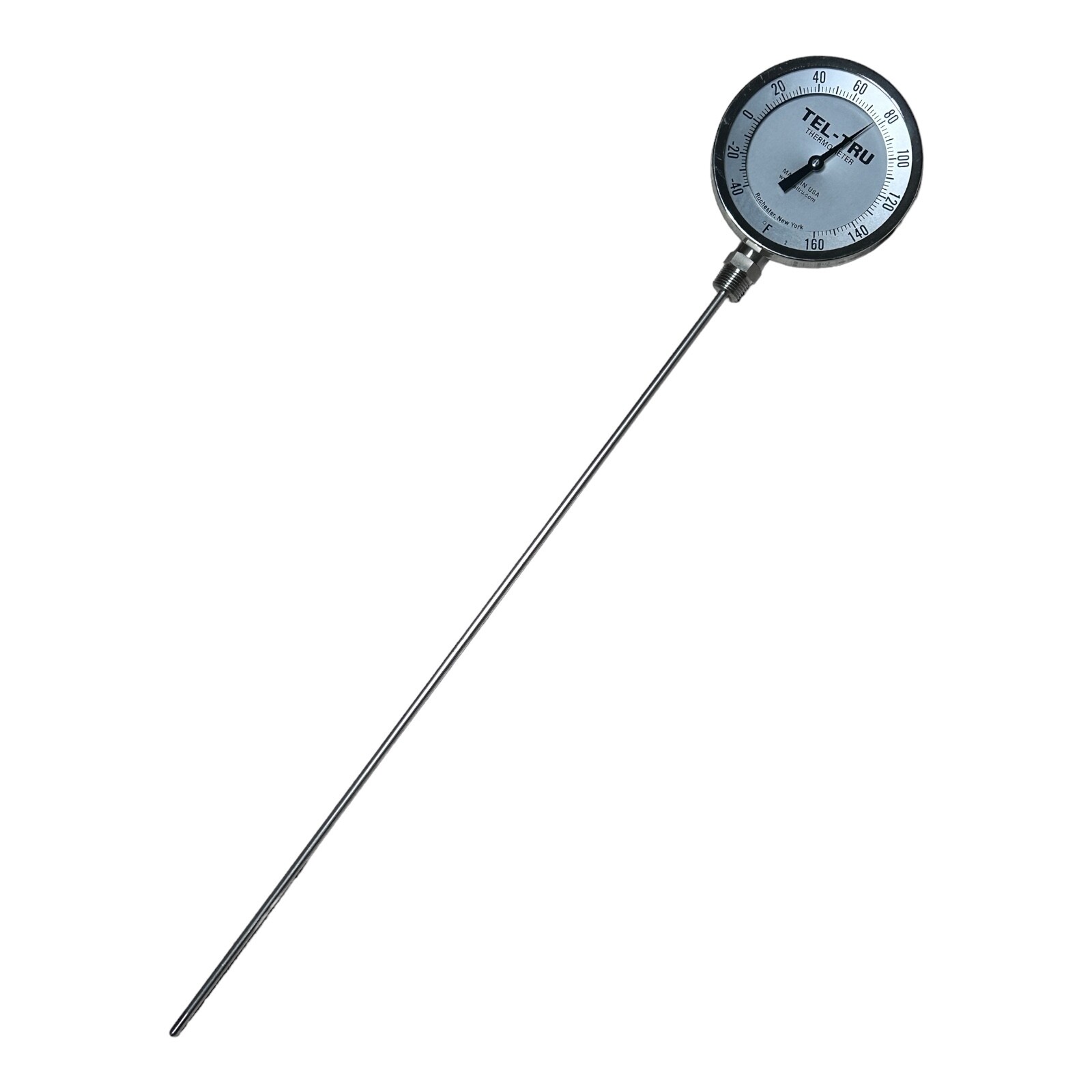 Dial Thermometer BC550R-2453, 40° to 160°F, 1/2 in NPT, 24 in Stem Lg, 5 in Dial