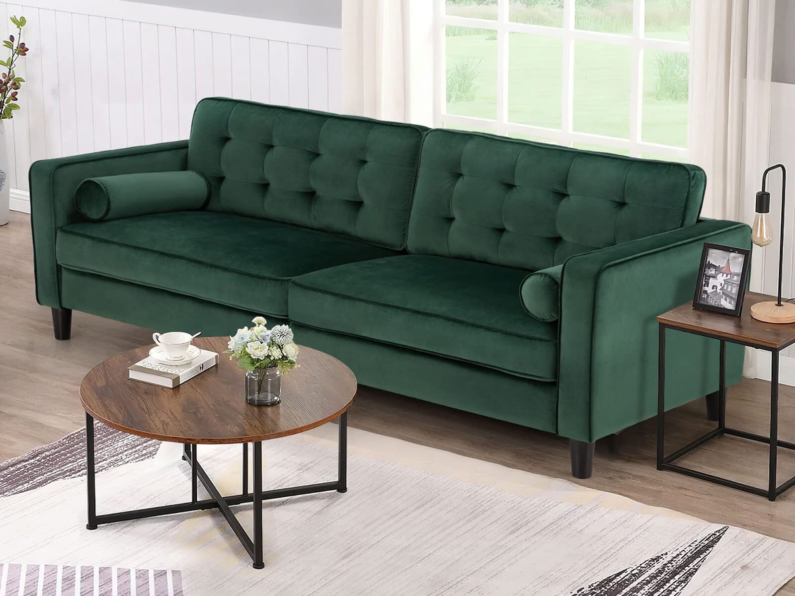 84.2'' Mid-Century Modern Sofa Comfy Sofa Couch With 2 Pillows for Living Room