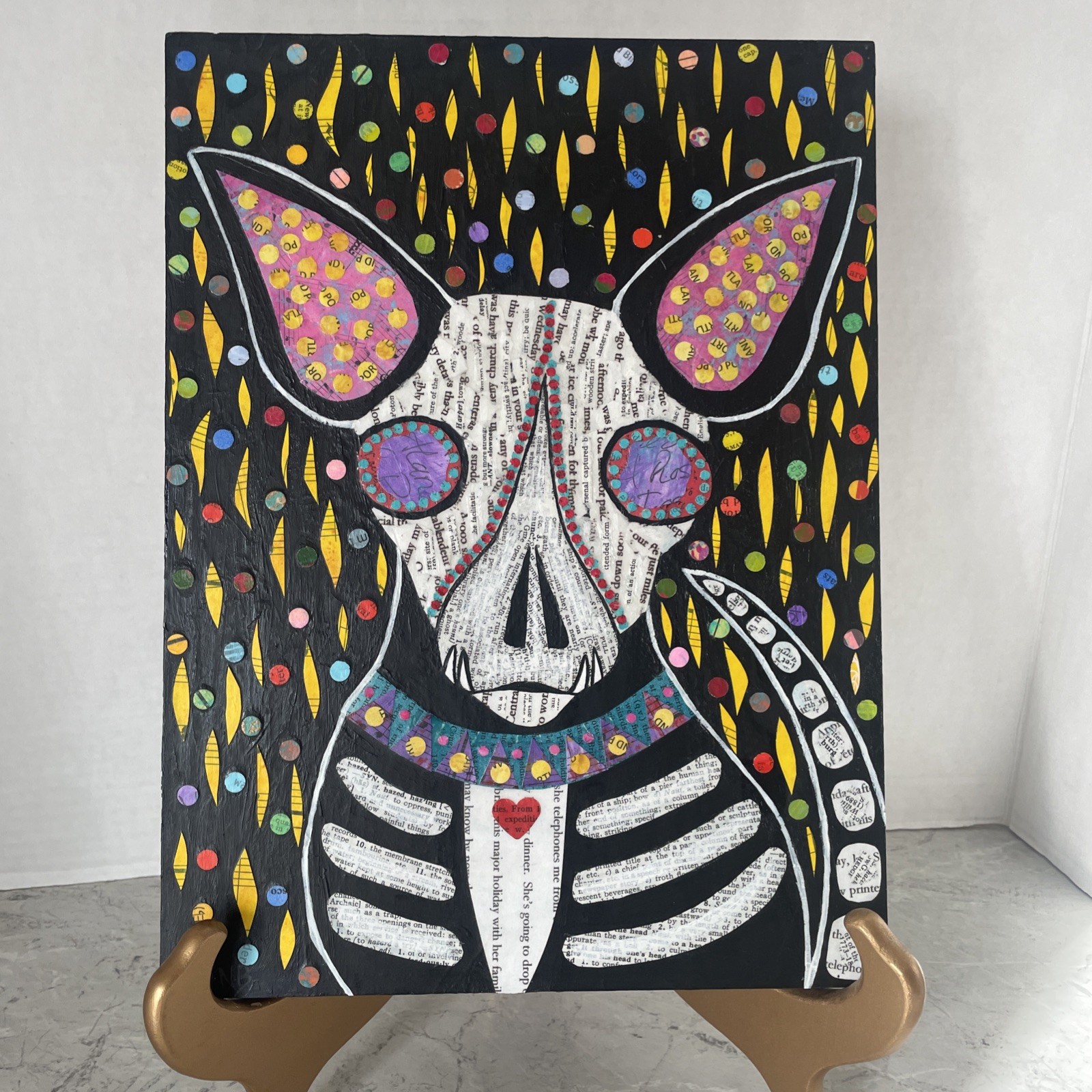 Chihuahua Love Wall Art By Teal Buehler Signed 9x12 Collage On Board