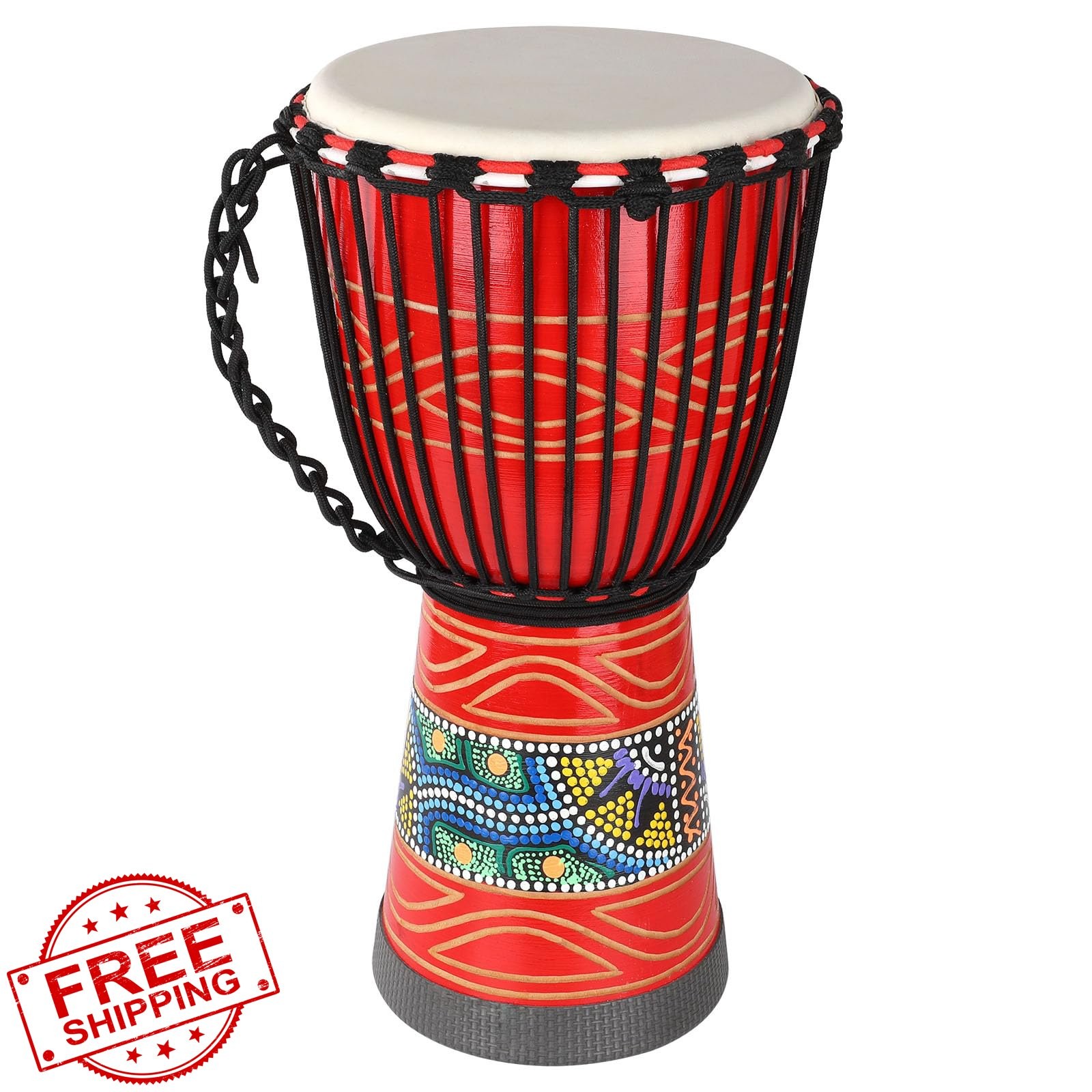 BGMUSER 10'' Djembe Drum Red Mahogany Goatskin for Adults Beginners