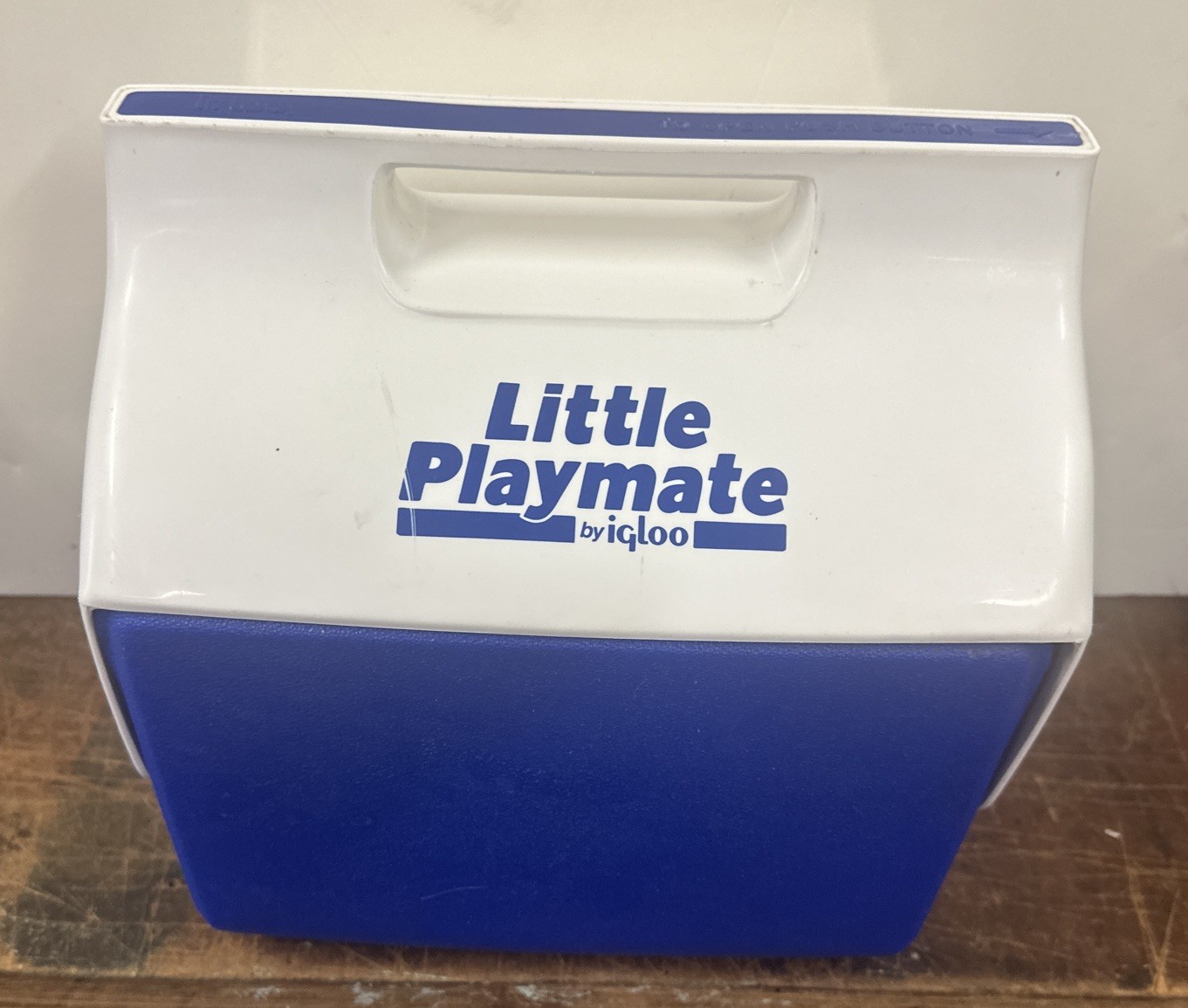 VTG 1993 Igloo Little Playmate Side Button Lunch Box Cooler Ice USA Blue/White