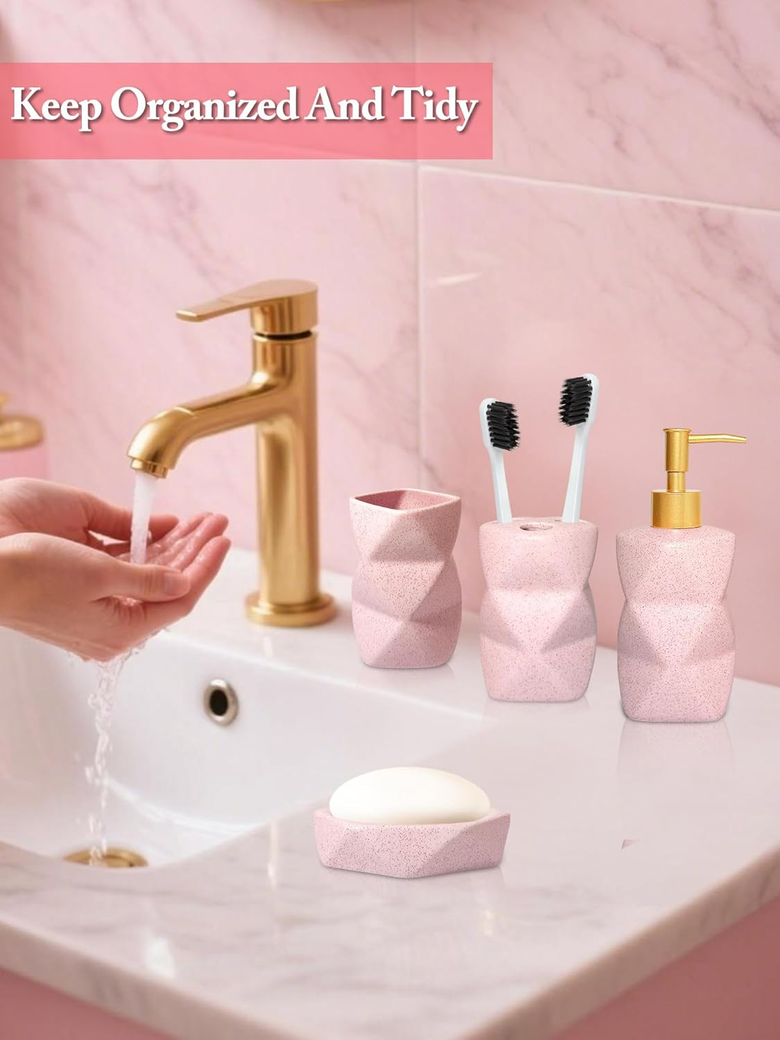Bathroom Accessories Set,4 Pcs Bathroom Accessory Set,Includes Lotion Soap Dispe