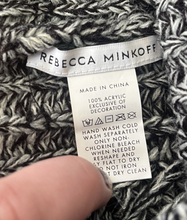 Rebecca Minkoff Winter Hat Knit Beanie Black White Pom Pom Ski Snowboard Womens