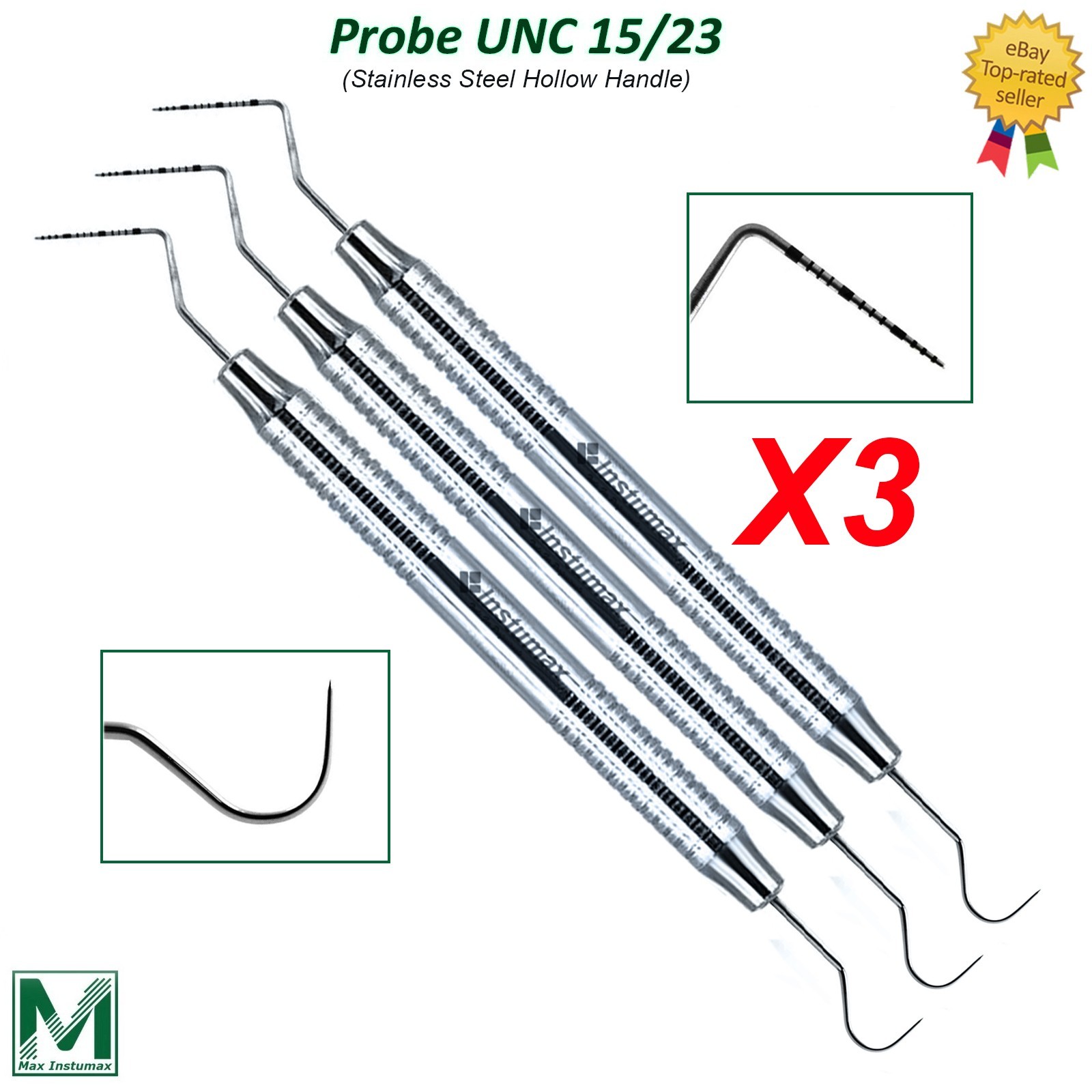 Dental Perio Explorer 23 Probe UNC 15 Color Marking Double End Hollow Handle X3
