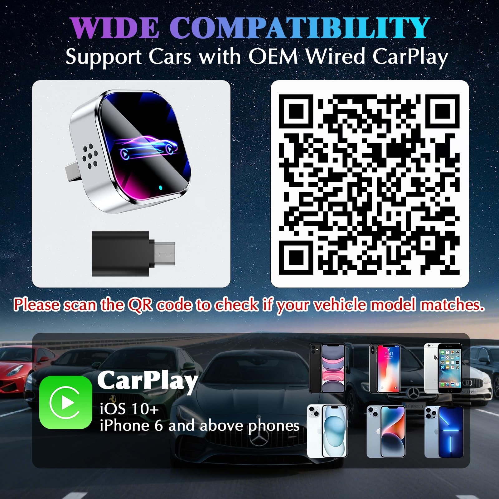 2026 Wireless CarPlay Adapter Upgrade Wired to Wireless, Multicolor