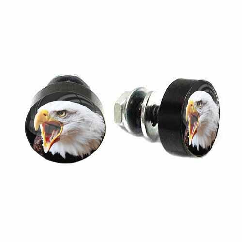2 Black Billet Bald Eagle License Plate Frame Bolts Motorcycle Custom Tag Screws