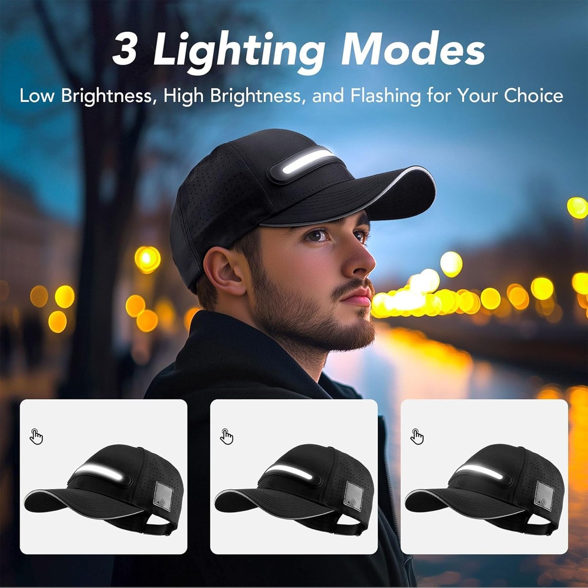 LED Strip Baseball Cap Lightweight Performance Strobe Outdoor Use Gift Hat