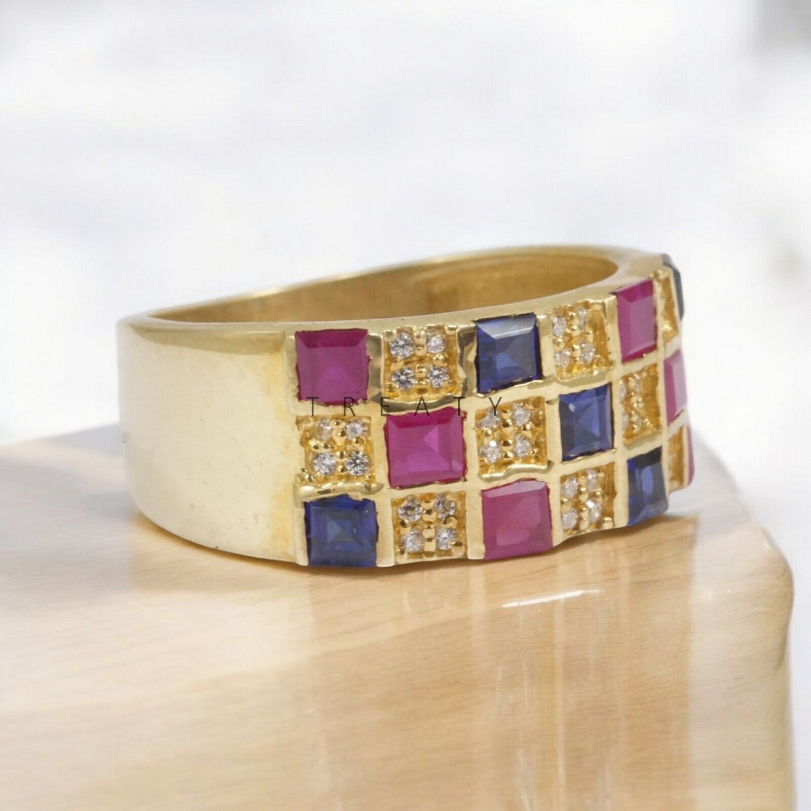 Ruby Square Cut With 14K Solid   Gold  Ring For Men's #A114