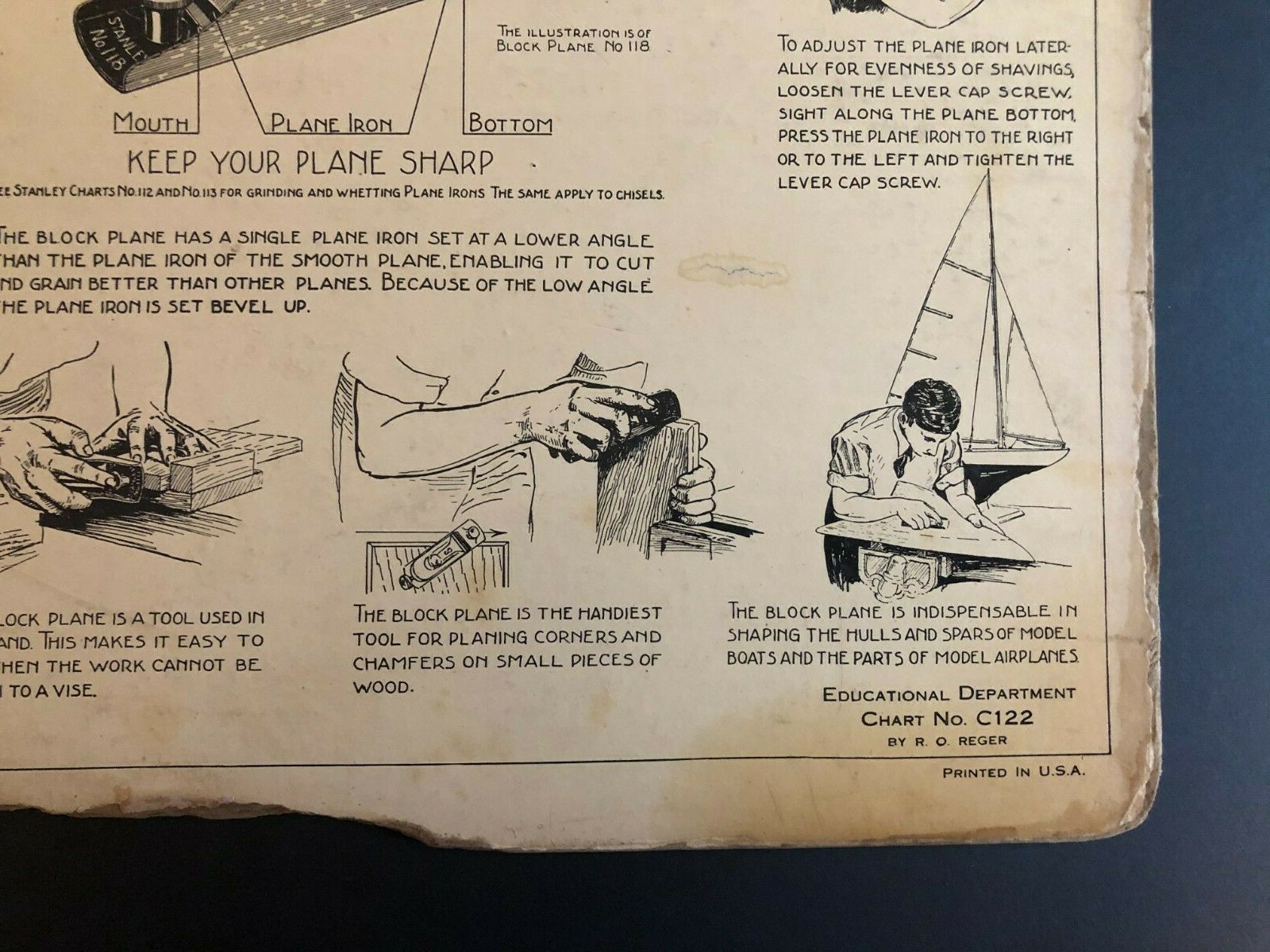 Vintage 1928 Stanley Tools Double Sided Pressboard Instructional Chart (13 / 14)