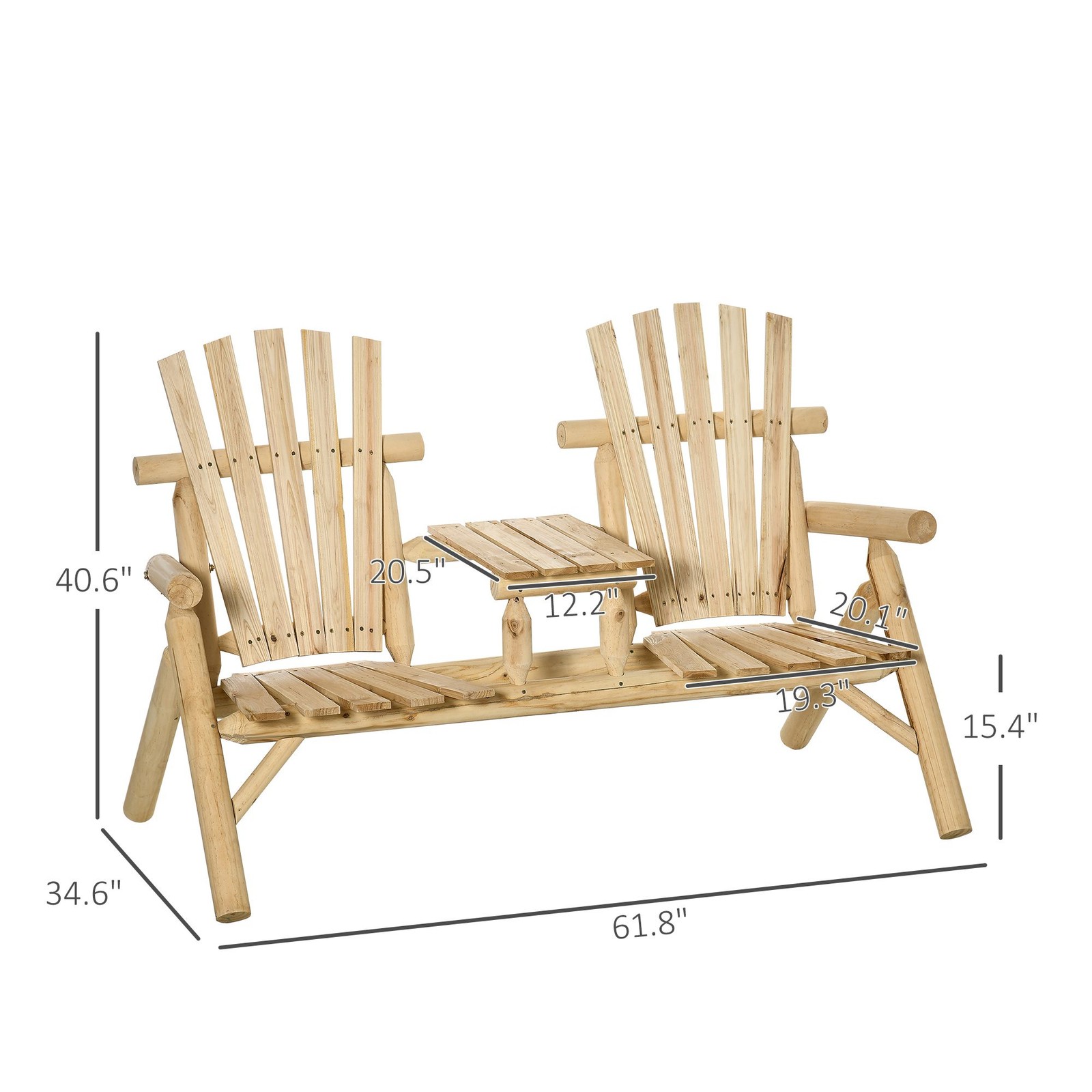 Twin Seat Outdoor Adirondack Chair with Functional Center Table Space