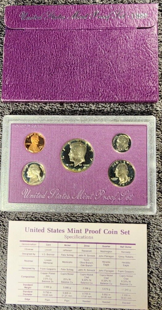 1989 S PROOF Set in Original Box US Mint with COA (5 Coin Set)