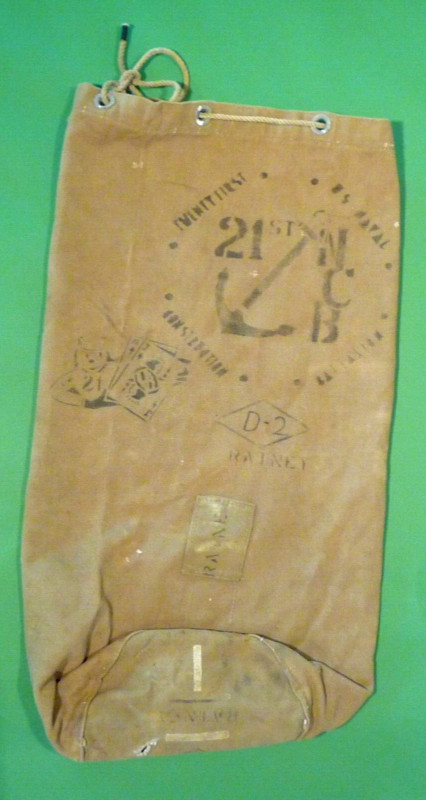 WW2 US Navy Duffel Bag Seabees ART 21st Construction Battalion Blackjack WWII