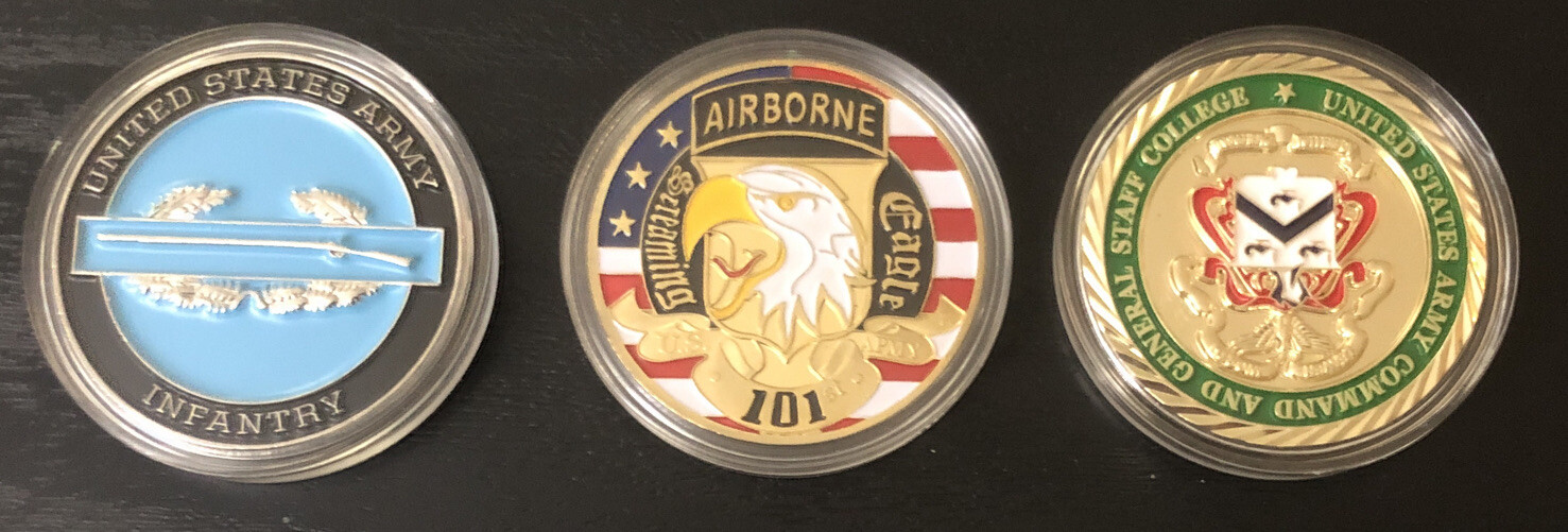 3PCS  US ARMY 101 ST AIRBORNE CGSC SCHOOL INFANTRY BADGE Coin