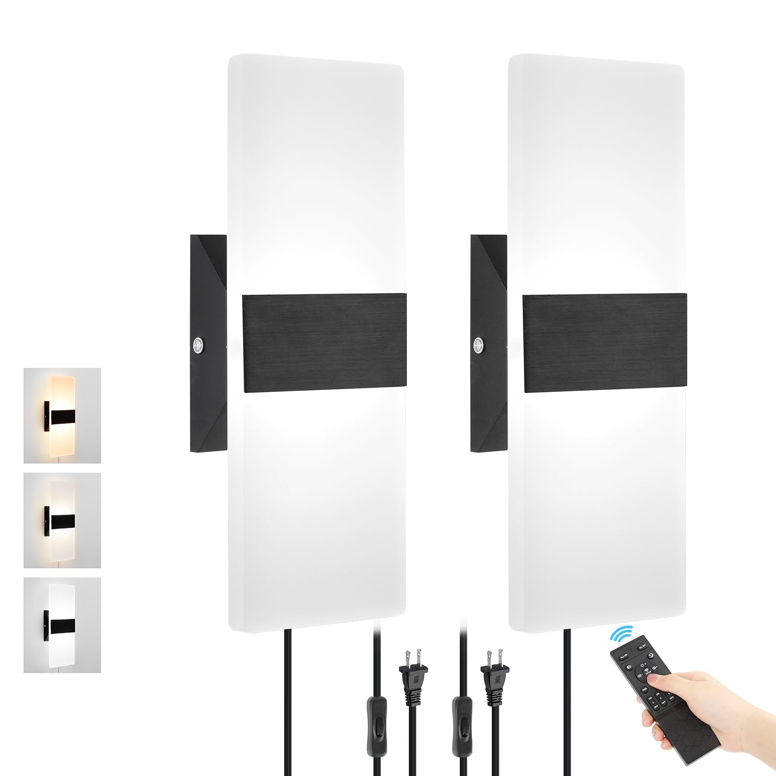 Plug in Wall Sconces with Adjustable 3000K-6500K Colors & 10%-100% Brightness...