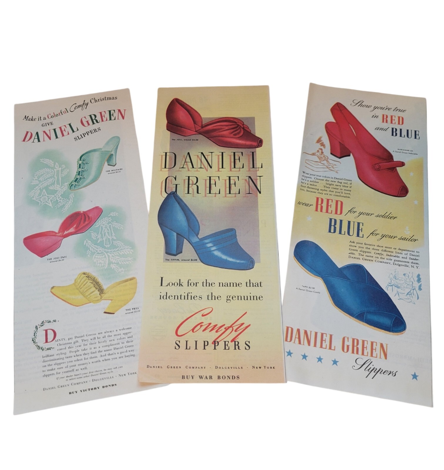 Vtg 40's Daniel Green Slippers Print ADs Lot of 3 Comfy Shoes Indorables