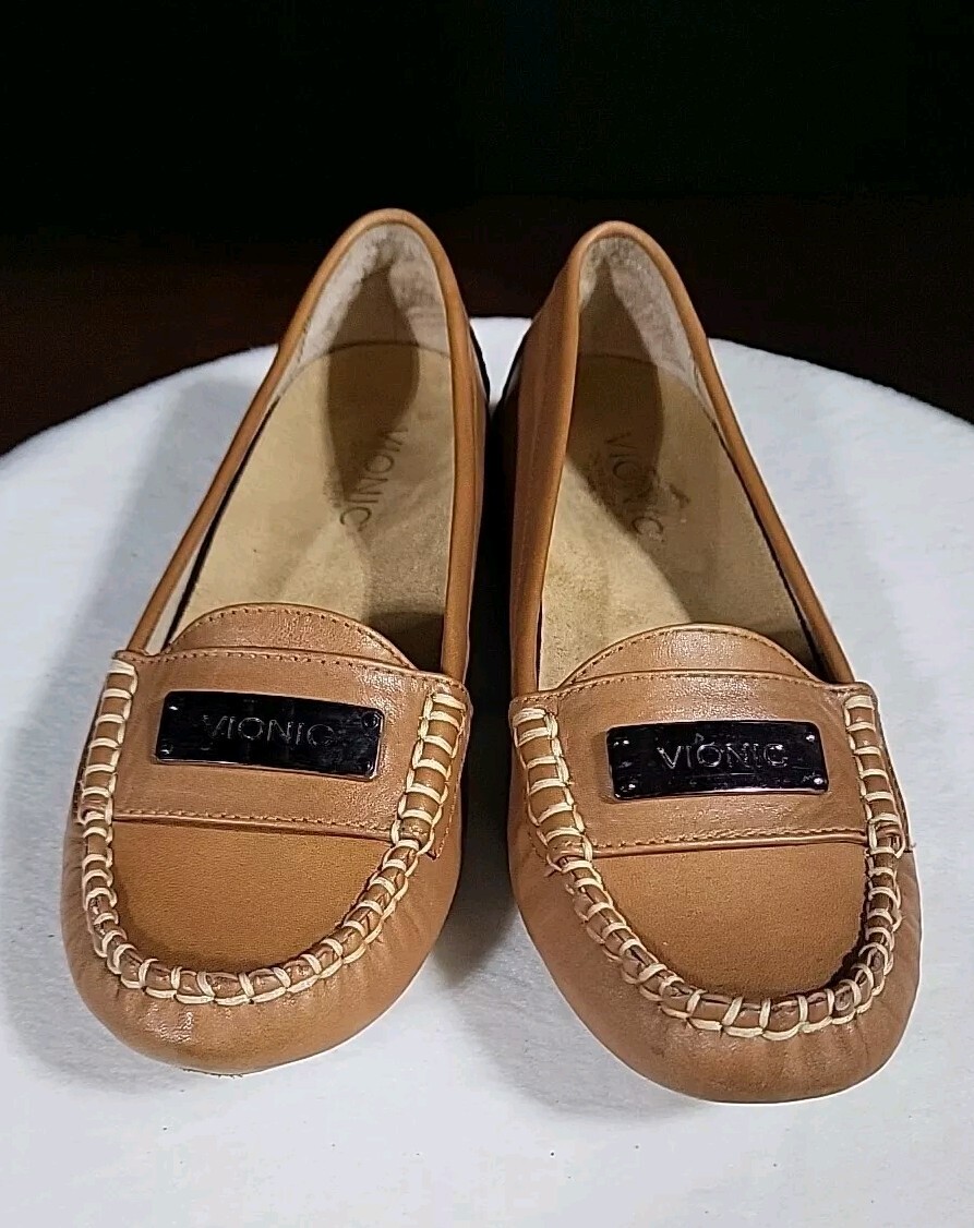 Vionic Sydney Brown Leather Slip-on Driving Moccasins Size 5
