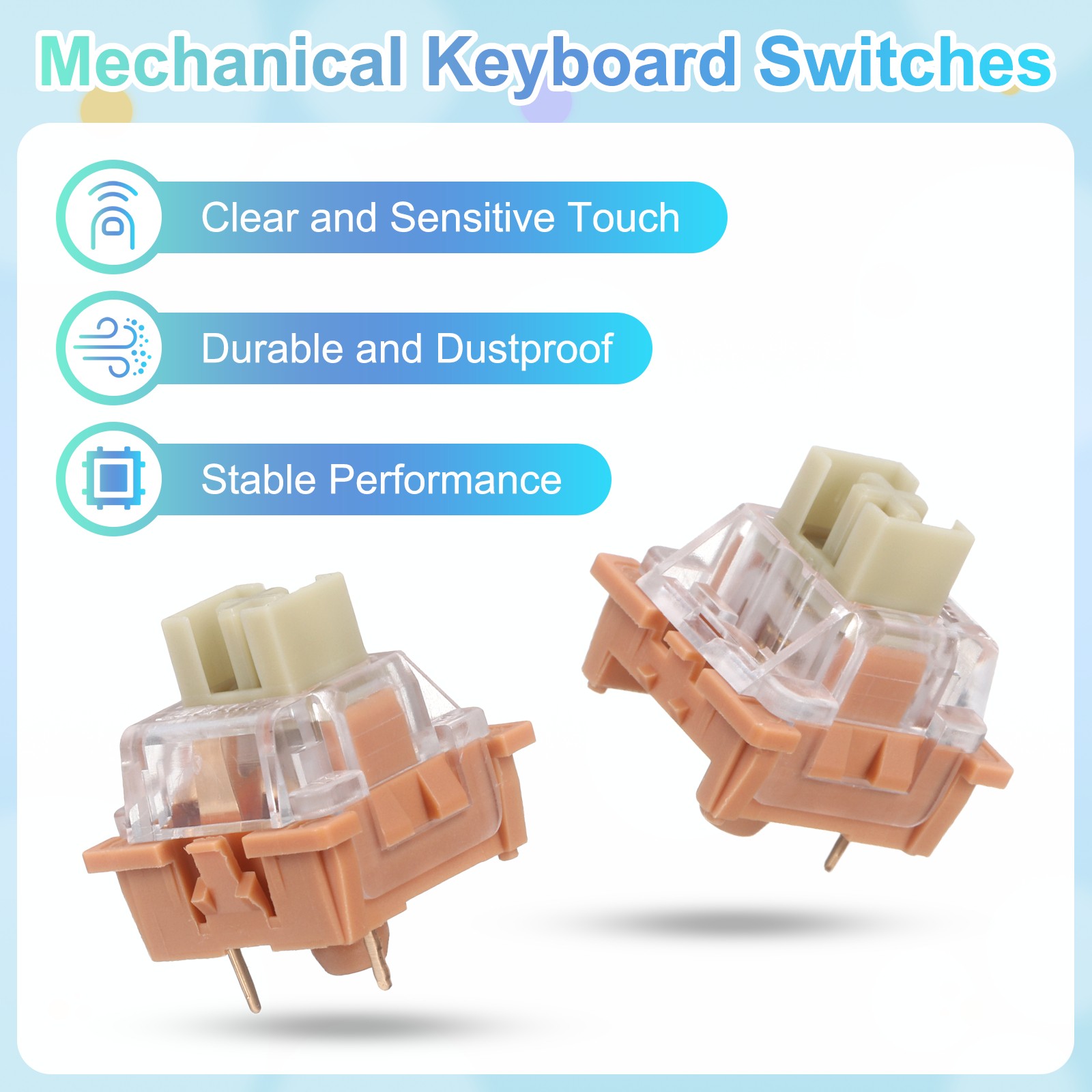 10pcs Light Brown Keyboard Switch 3-Pin 70gf Linear Keyboard Switch Replacement