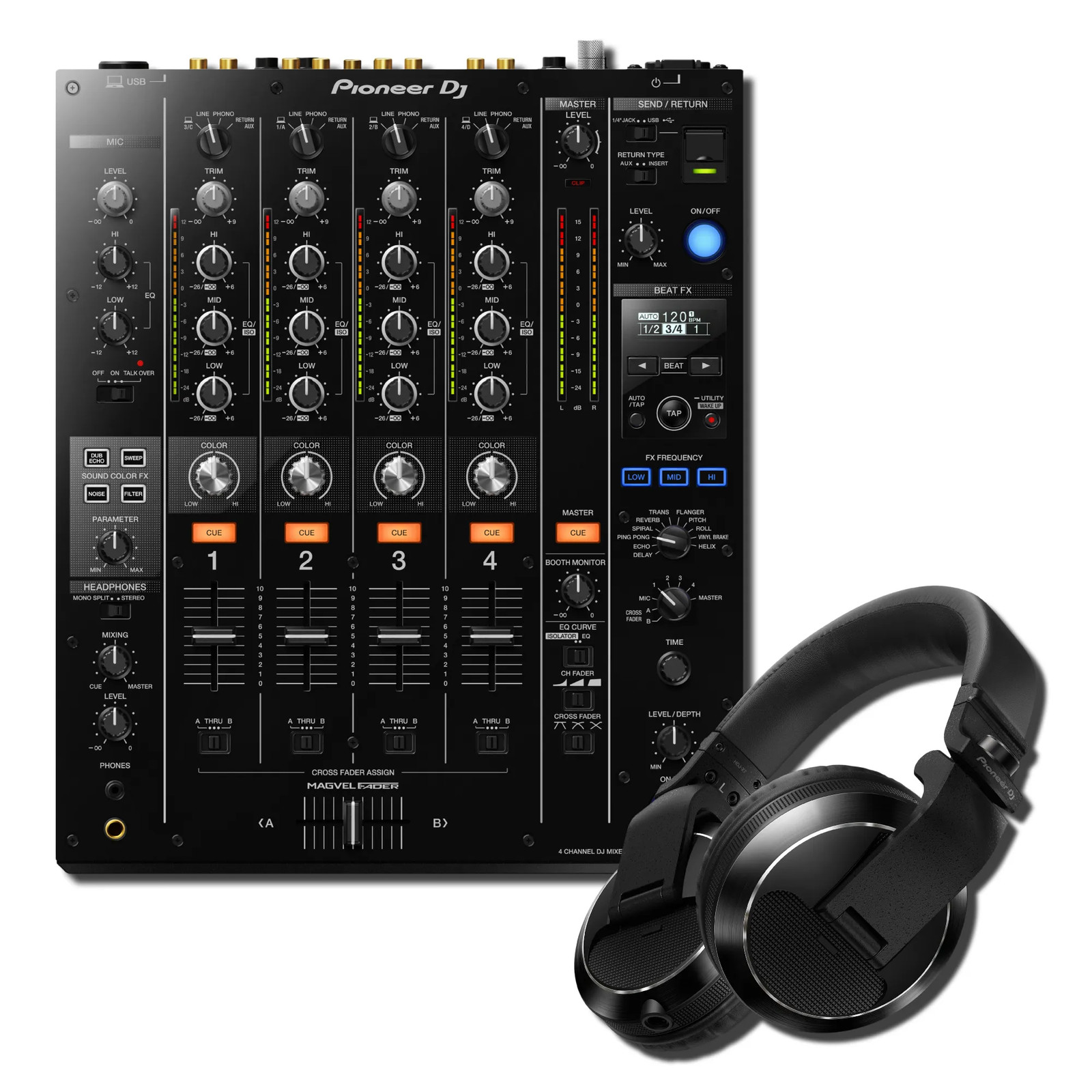 Pioneer DJ DJM-750MK2 4-Channel Pro DJ Mixer Bundle w/ HDJ-X7-K Headphones