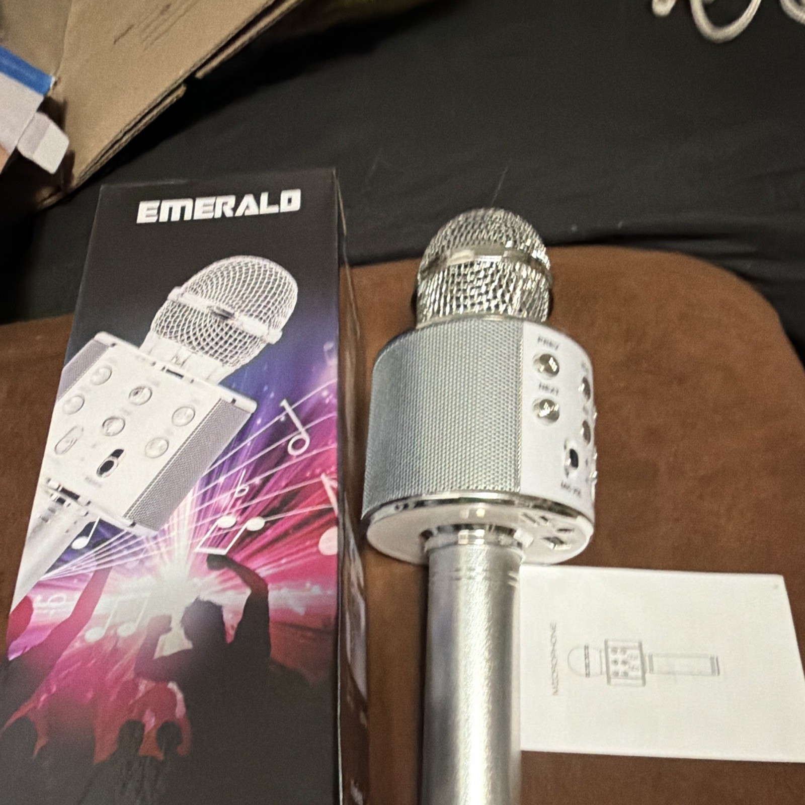 EMERALD Bluetooth Karaoke Microphone Rechargeable Wireless Speaker Echo Silver