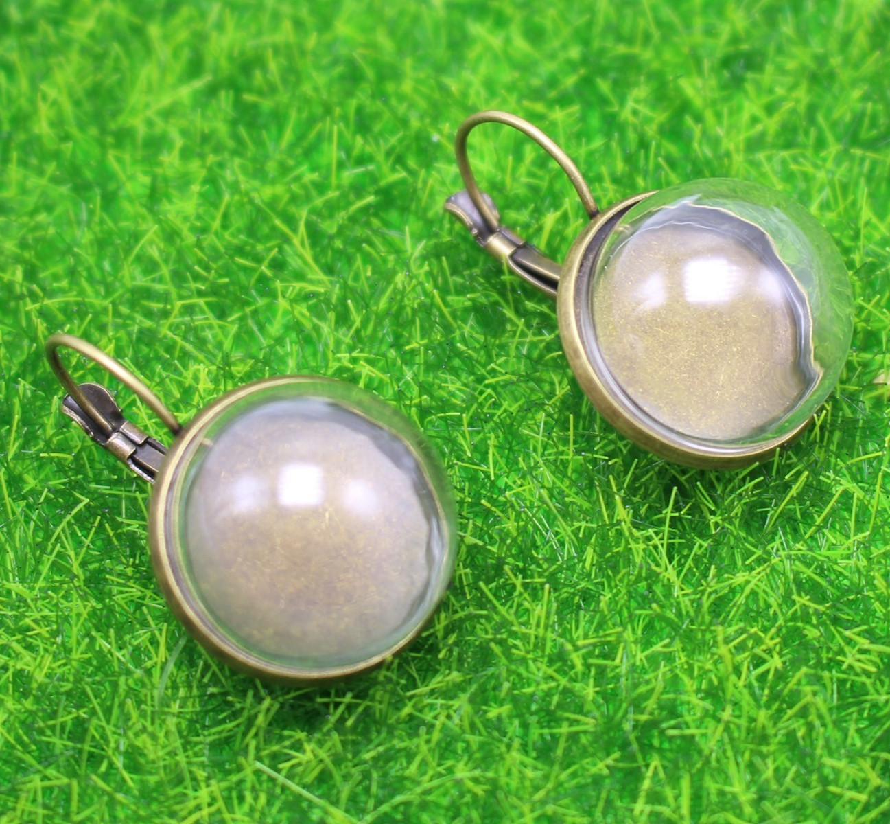 2 Pair Bronze Tone French Lever Back Earring with Glass Dome 10mm-20mm 1/2 Globe