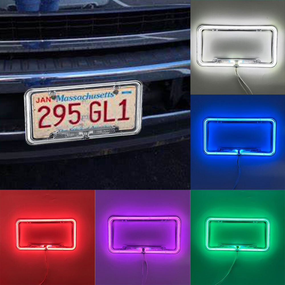 Neon License Frame 12V LED Light Front Rear License Frame Holder Universal Car