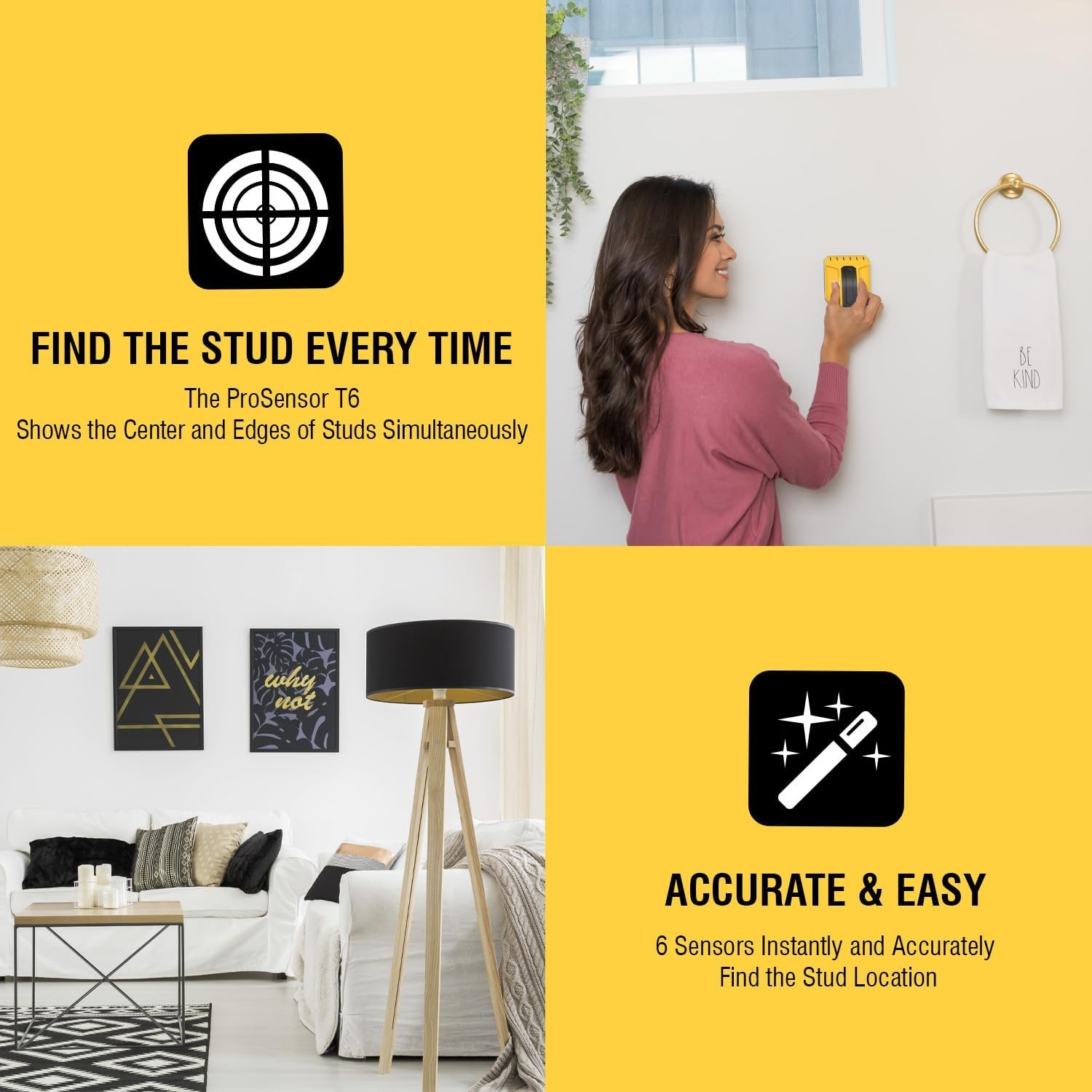 Drywall stud detector, equipped with six sensors, Detector