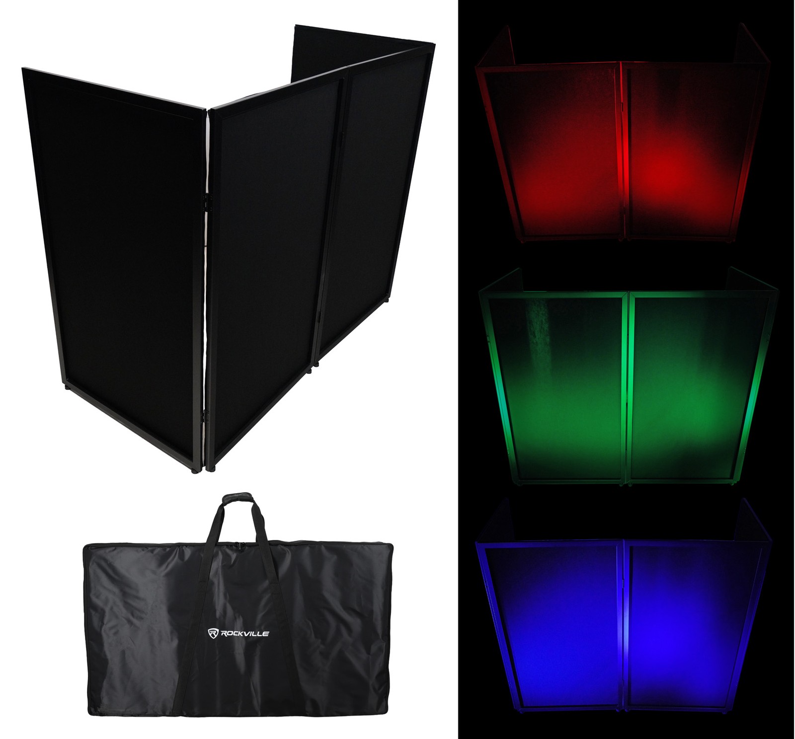 Rockville RFXLB Black Portable DJ Facade 112" x 48" Steel Frame Booth+Bag+Scrim