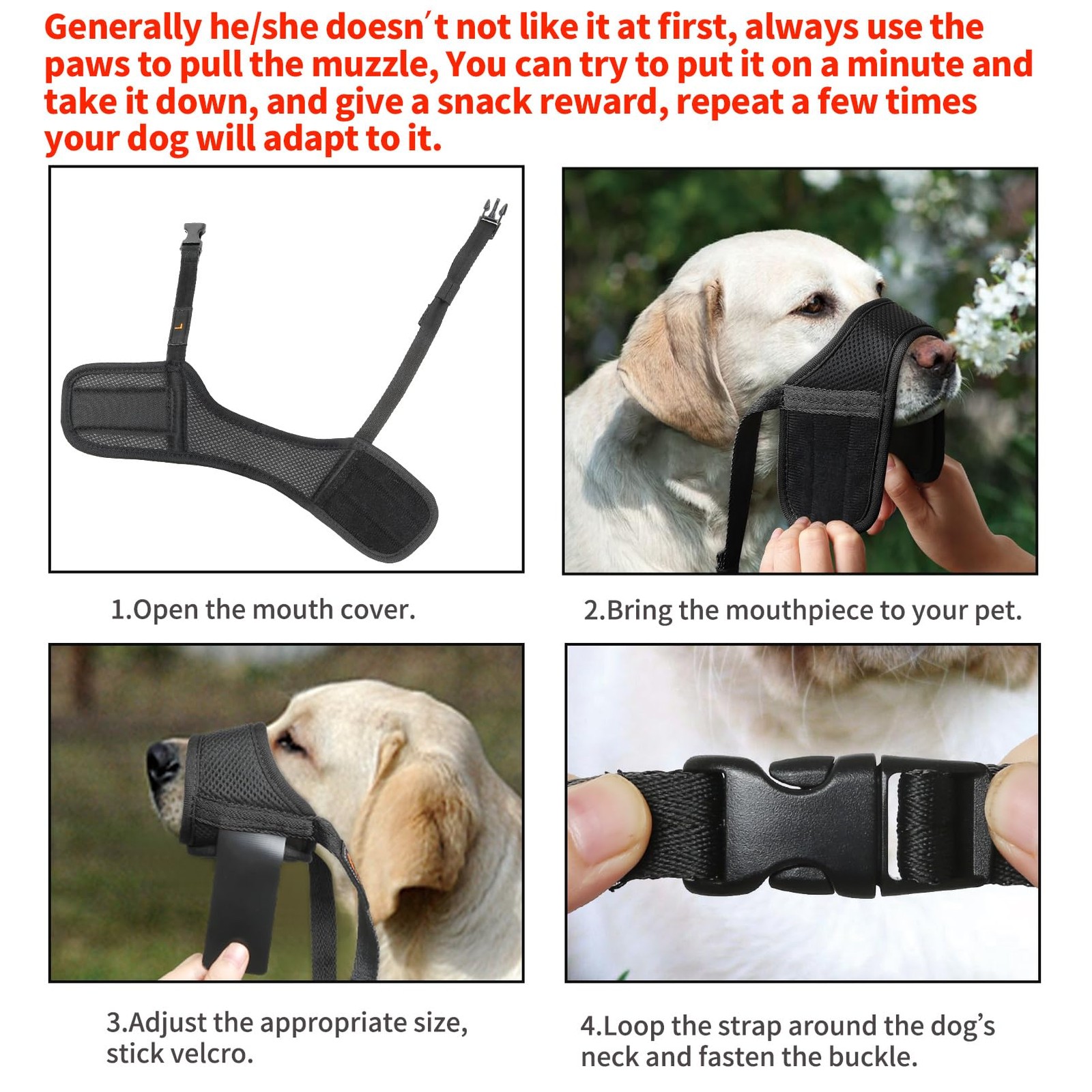 Soft Nylon Dog Muzzle for Biting, Barking, Chewing Adjustable, Breathable