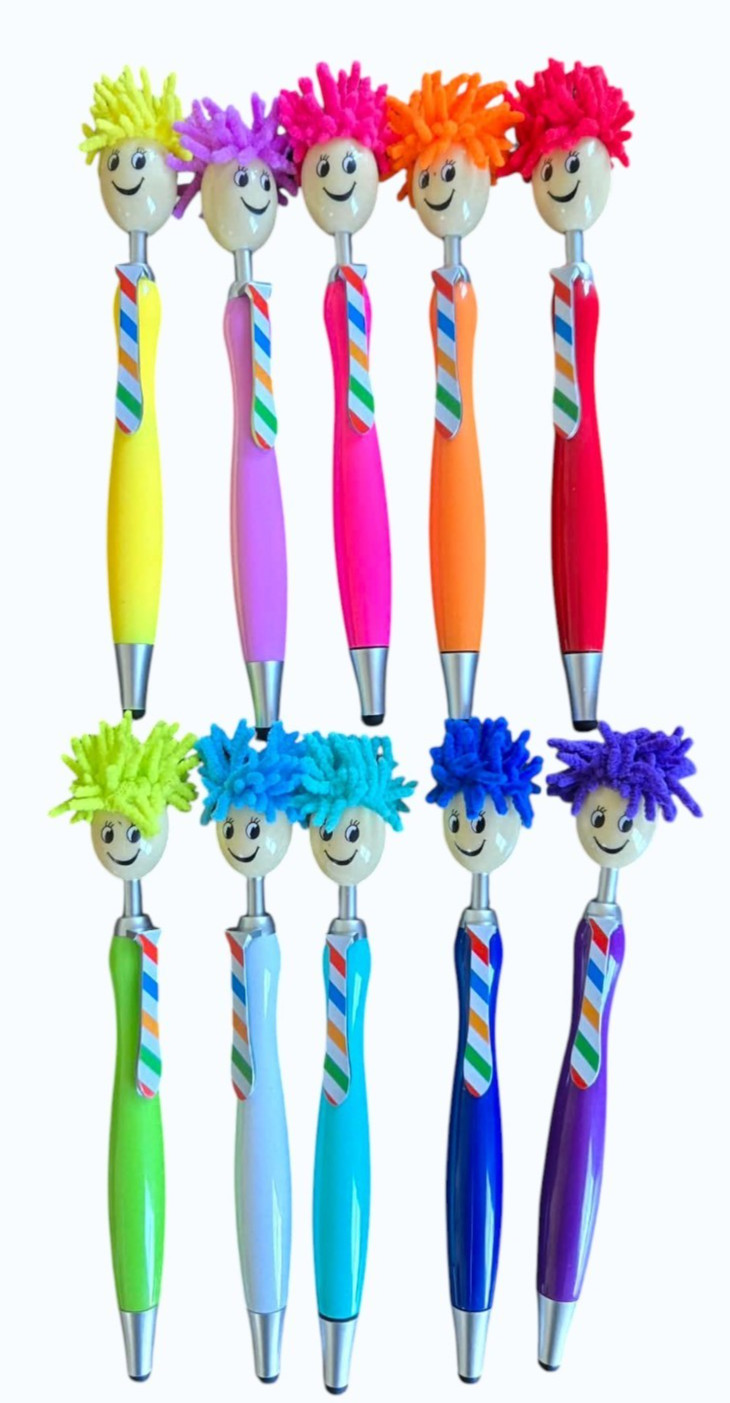 Curly Hair Stylus Writing Pens 2-in-1 Touch Screen Duster for Phone Tablet