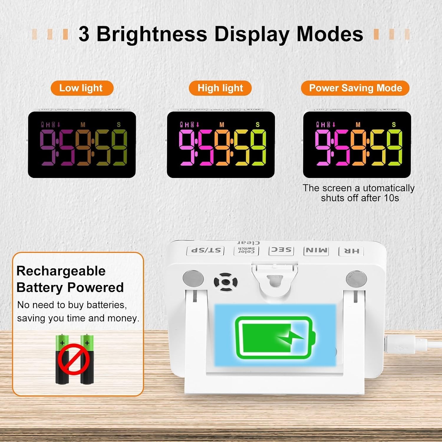 Kitchen Digital Timer, Count Down Up, Rechargeable, Vibration Mode | Adjustab...