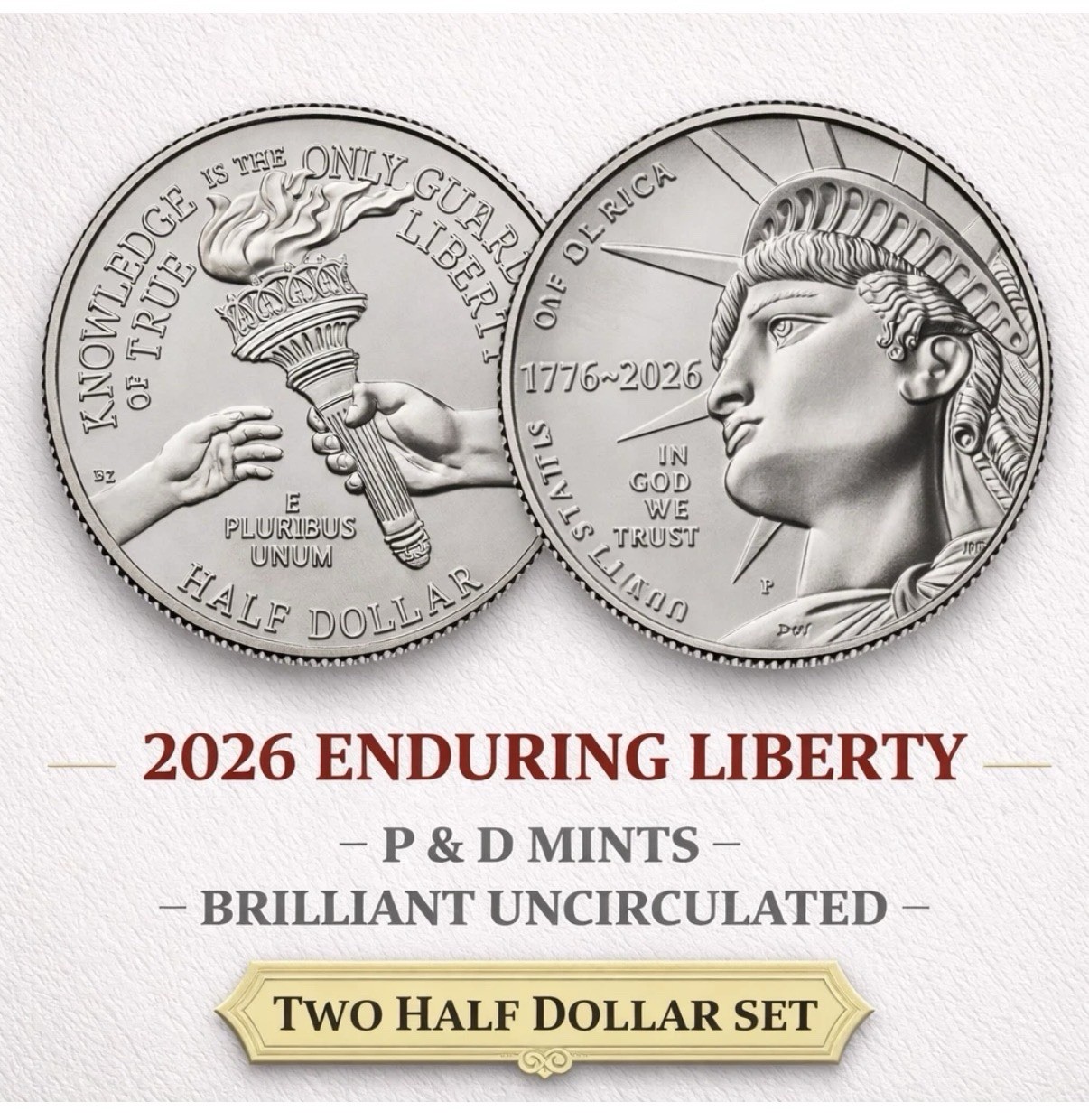 2026-P&D  Semiquincentennial Half Dollars- Uncirculated 2 Coin Set! 🔥
