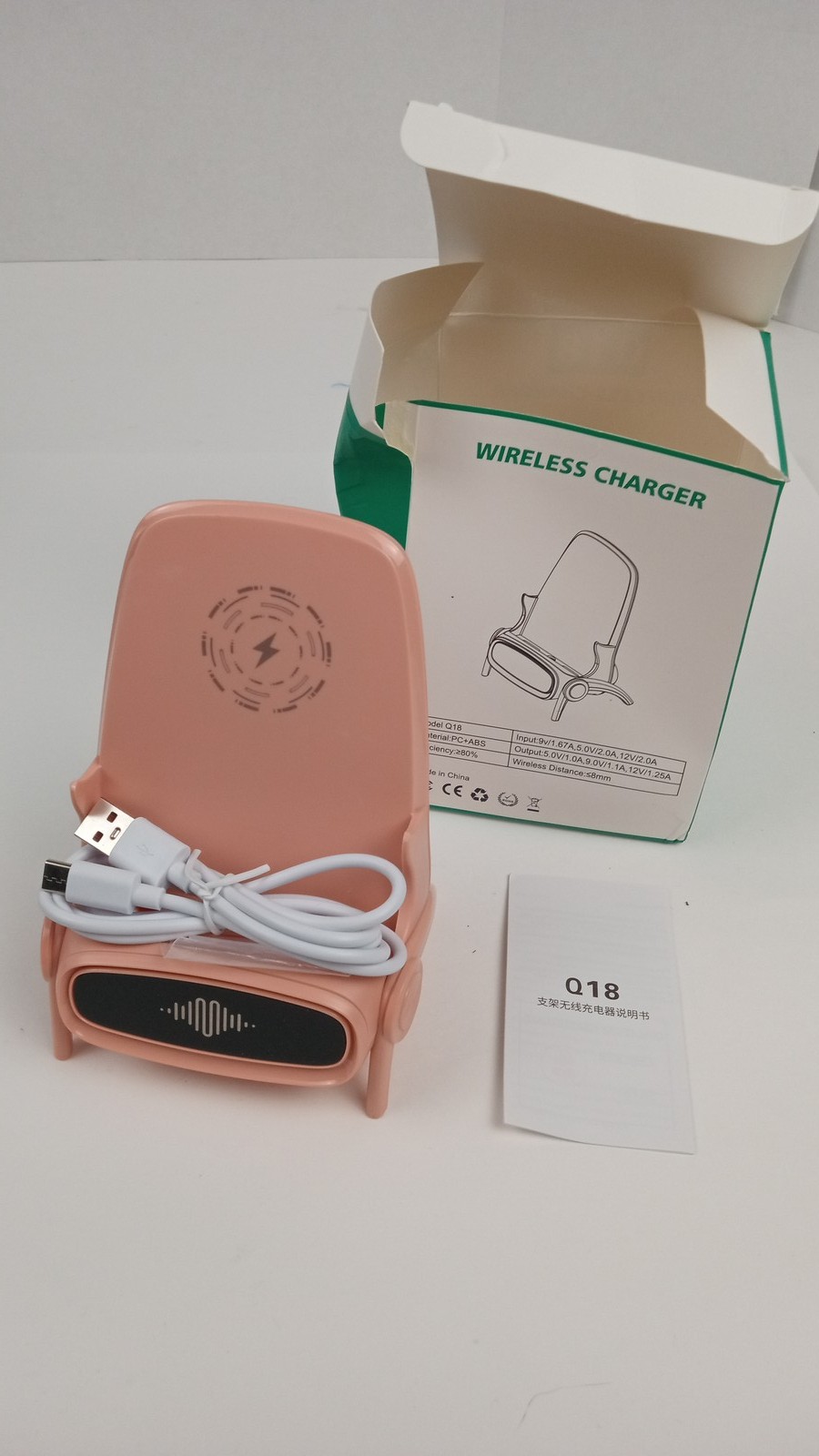 Q18 Wireless Charger Charging Pad Stand Pink Fast Charge Dock Open Box