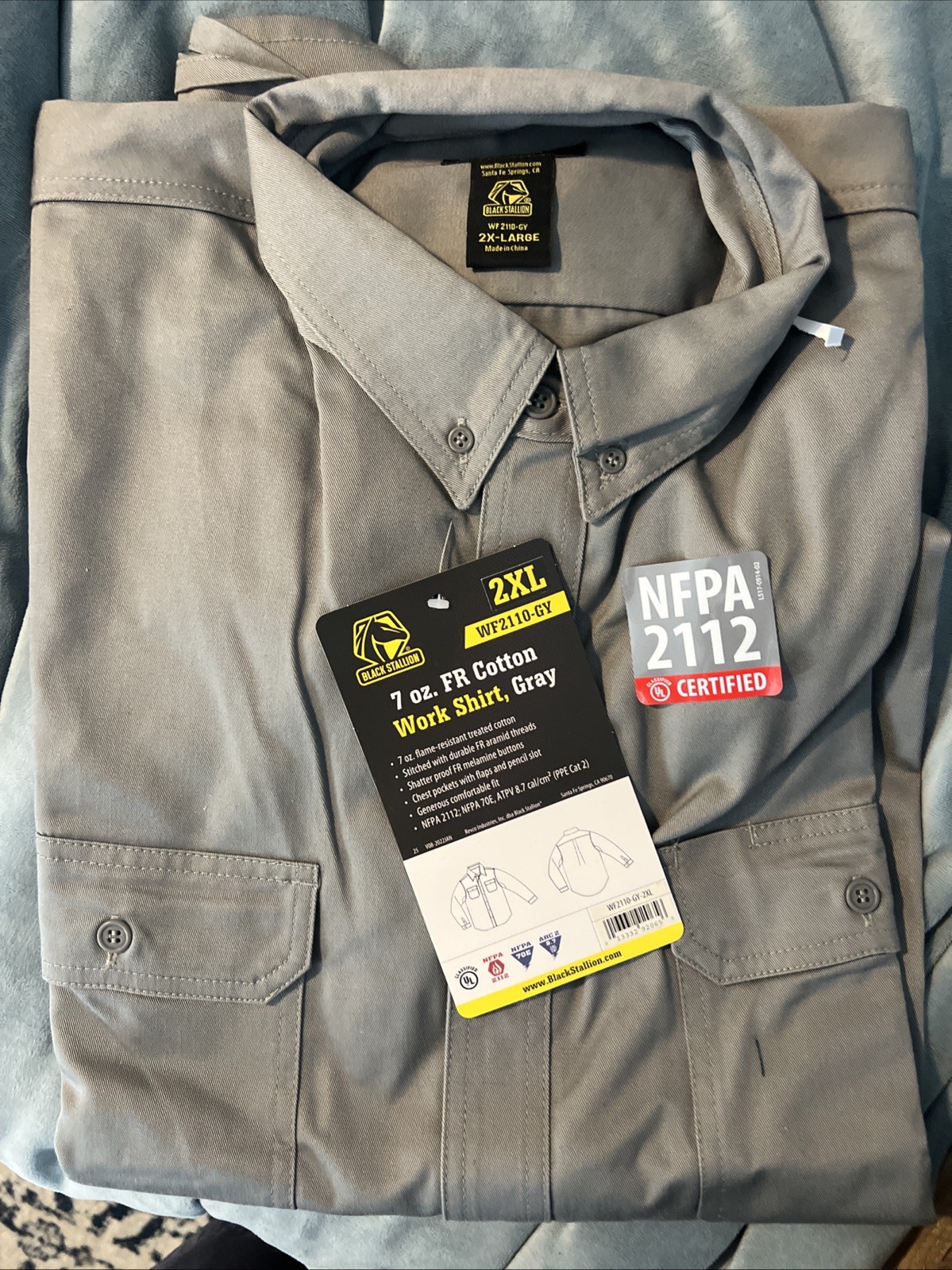 Black Stallion WF2110-GY FR Cotton Work Shirt NFPA 2112 Arc Rated Gray 2X-LRG