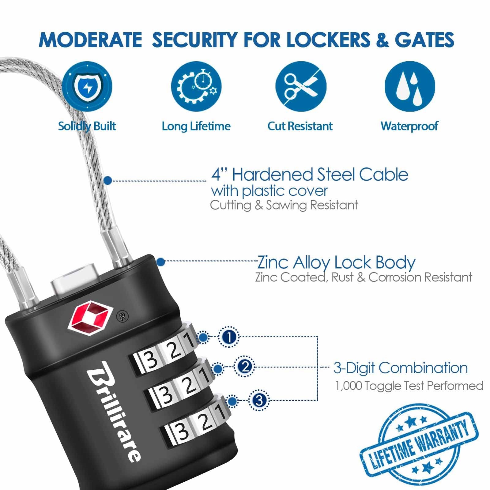2 Pack TSA Approved Luggage Locks, Combination Travel Cable Small, 2