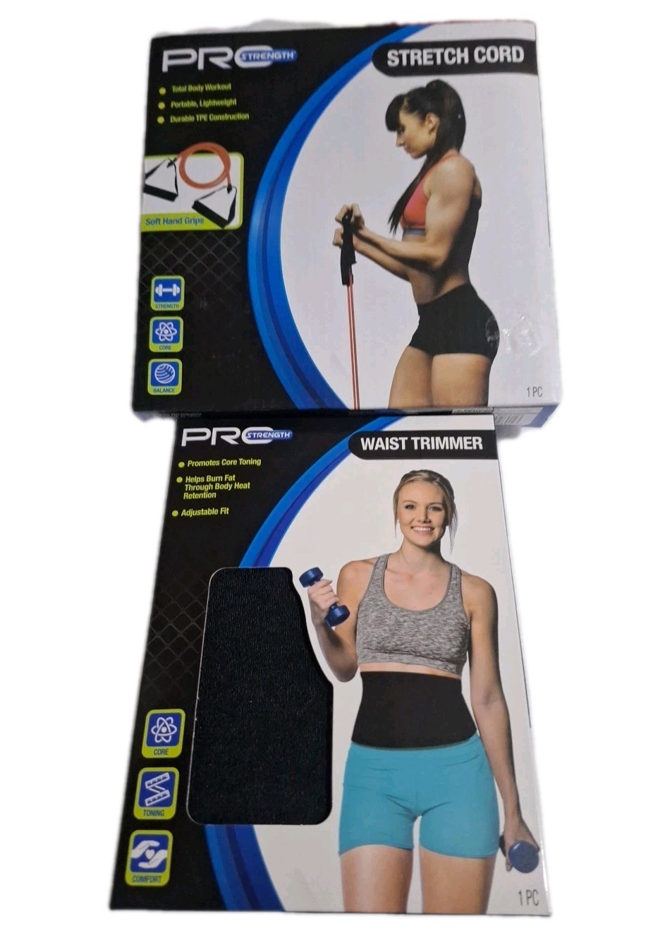 Pro Strength Waist Trimmer & Stretch Cord Set of 2 New Fitness Belt Trainer