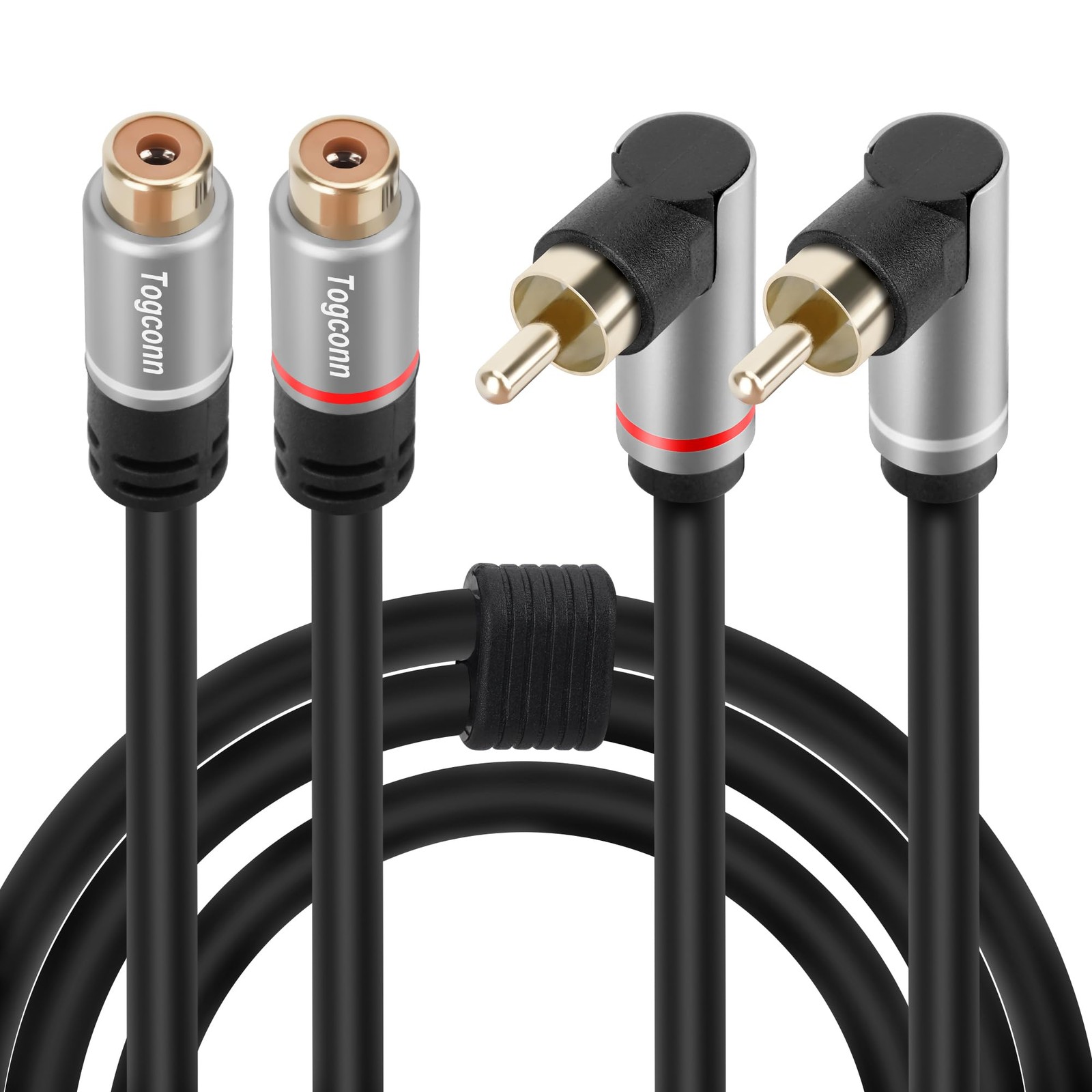 Togconn 2 RCA Extension Cable 2 Feet, 90 Degree Right Angle 2 Black
