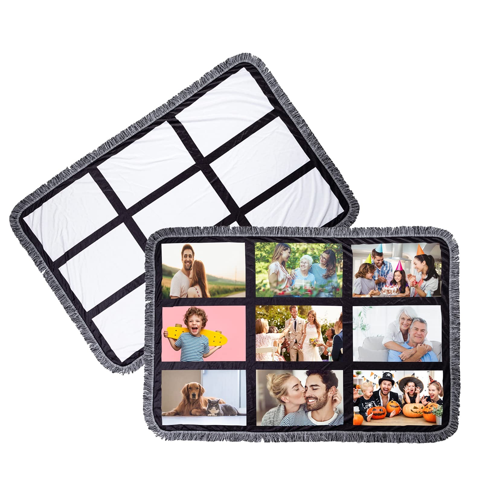 2 Pack Sublimation Blanks Throw Blanket with 9 Photos Panel 40"X60",100% Poly...