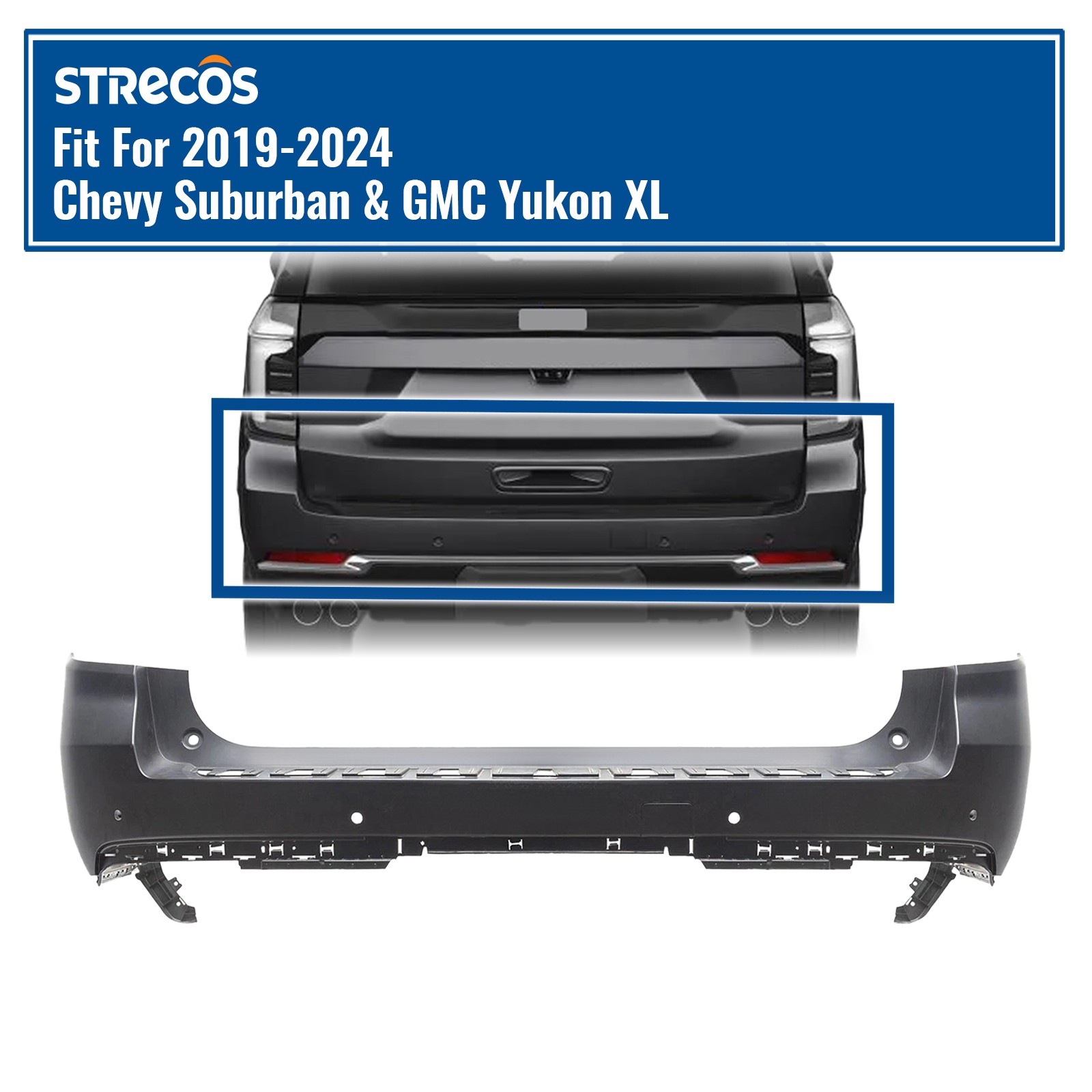 For 2021-2024 Chevrolet Suburban GMC Yukon XL Rear Upper Bumper Cover W/ Sensor