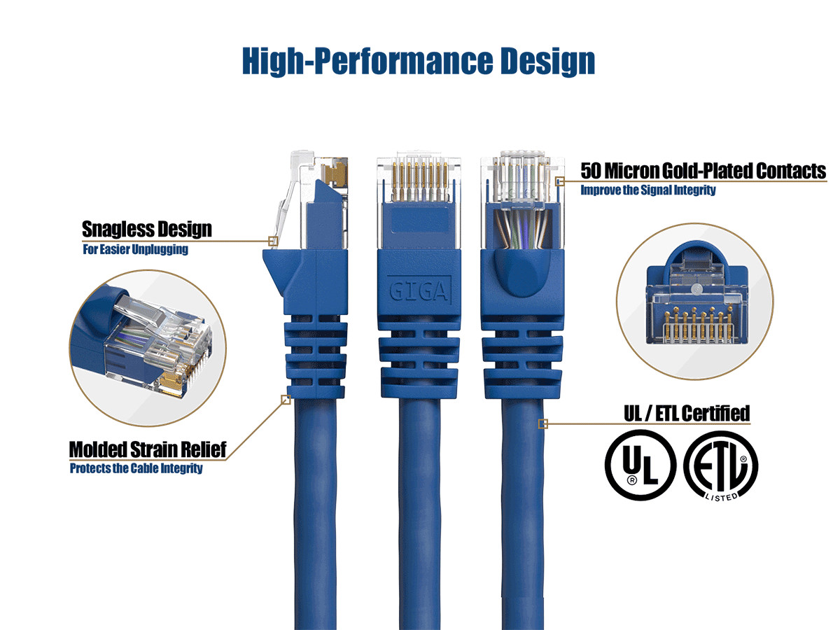 5ft Cat6 UTP Ethernet Network Patch Cable Snagless 24AWG Bare Copper, Blue