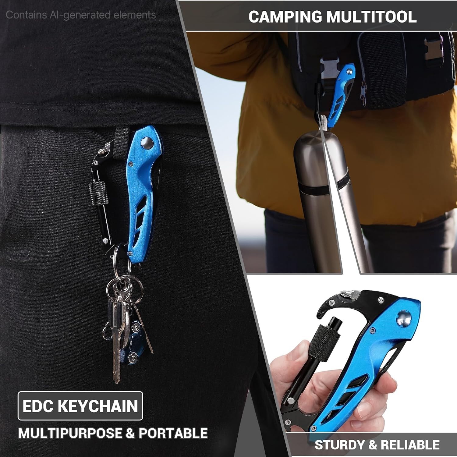 Durable Stainless Steel Multitool Carabiner - 6 Functions for Camping & Hiking