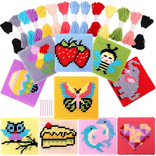 Kids 10-in-1 Cross Stitch Beginner Kit for Kids, Includes 10 in1 Blank Canvas
