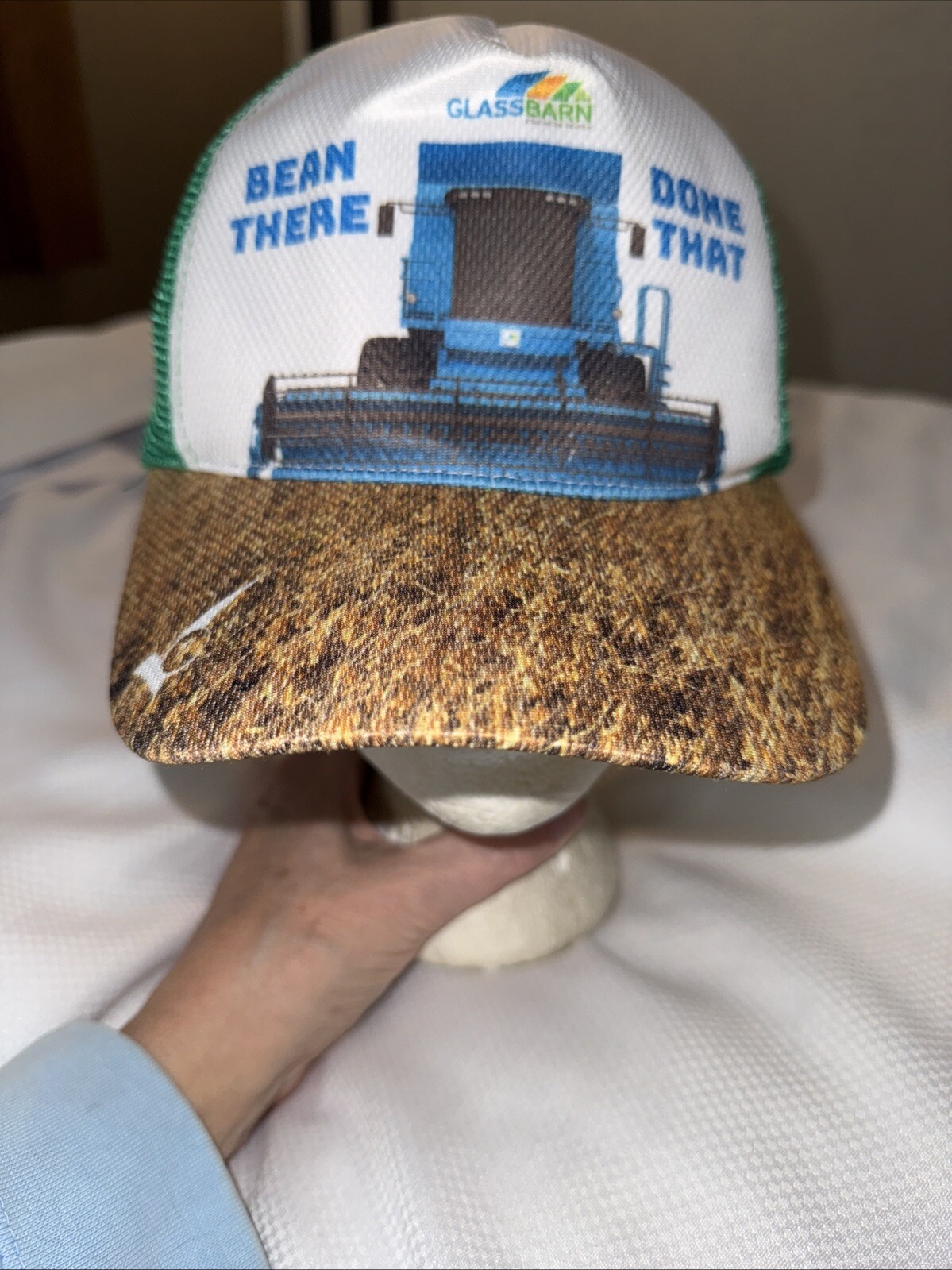 BEAN There Done That White Multicolor trucker Hat Cap Snapback green Mesh EUC