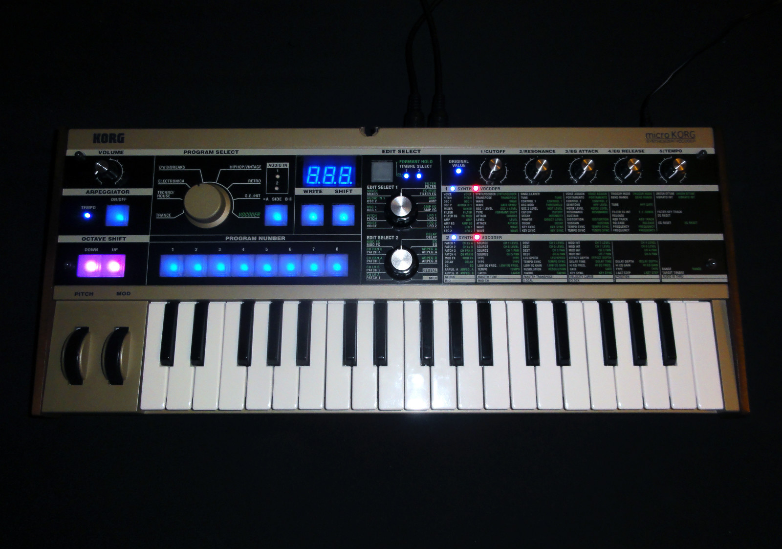 BLUE Display and LEDs MOD KIT for Korg MicroKORG  (electronic component kit)