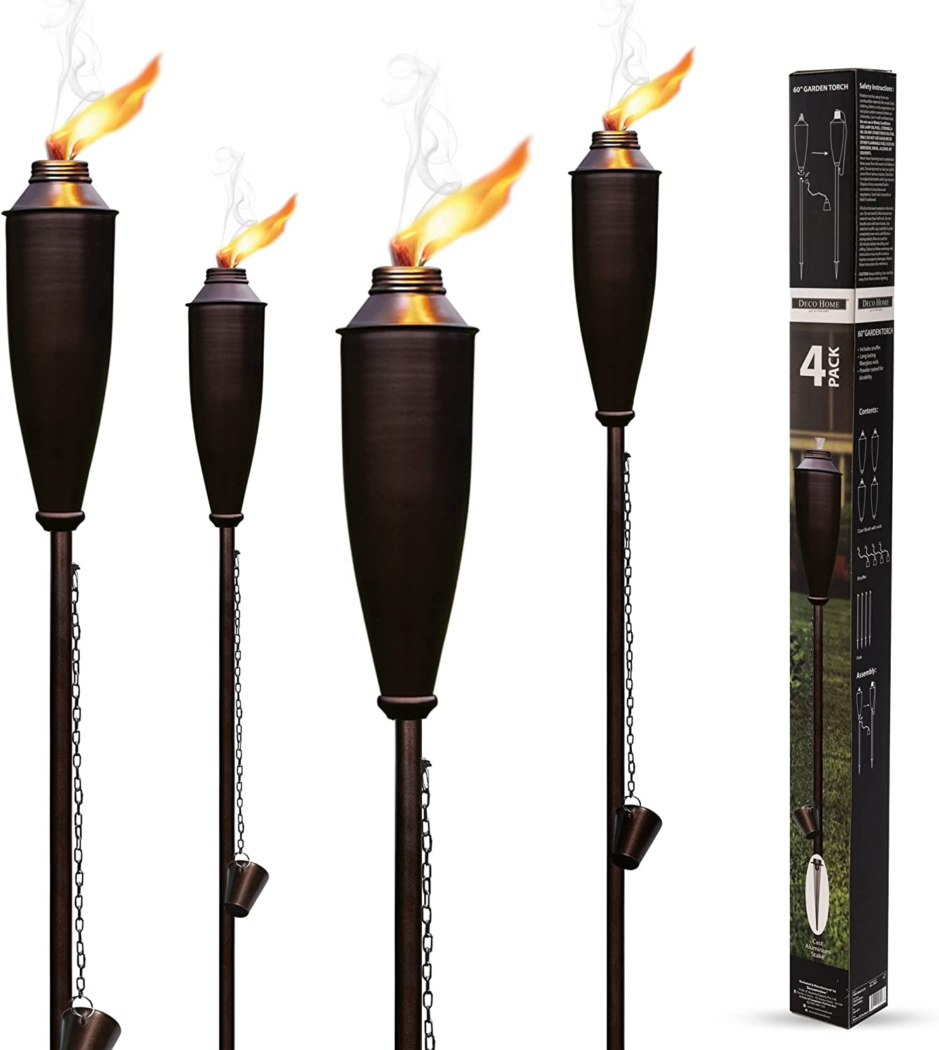 Garden Torches for outside -Deco Home Pack of 4 Metal Garden Torches Citronella