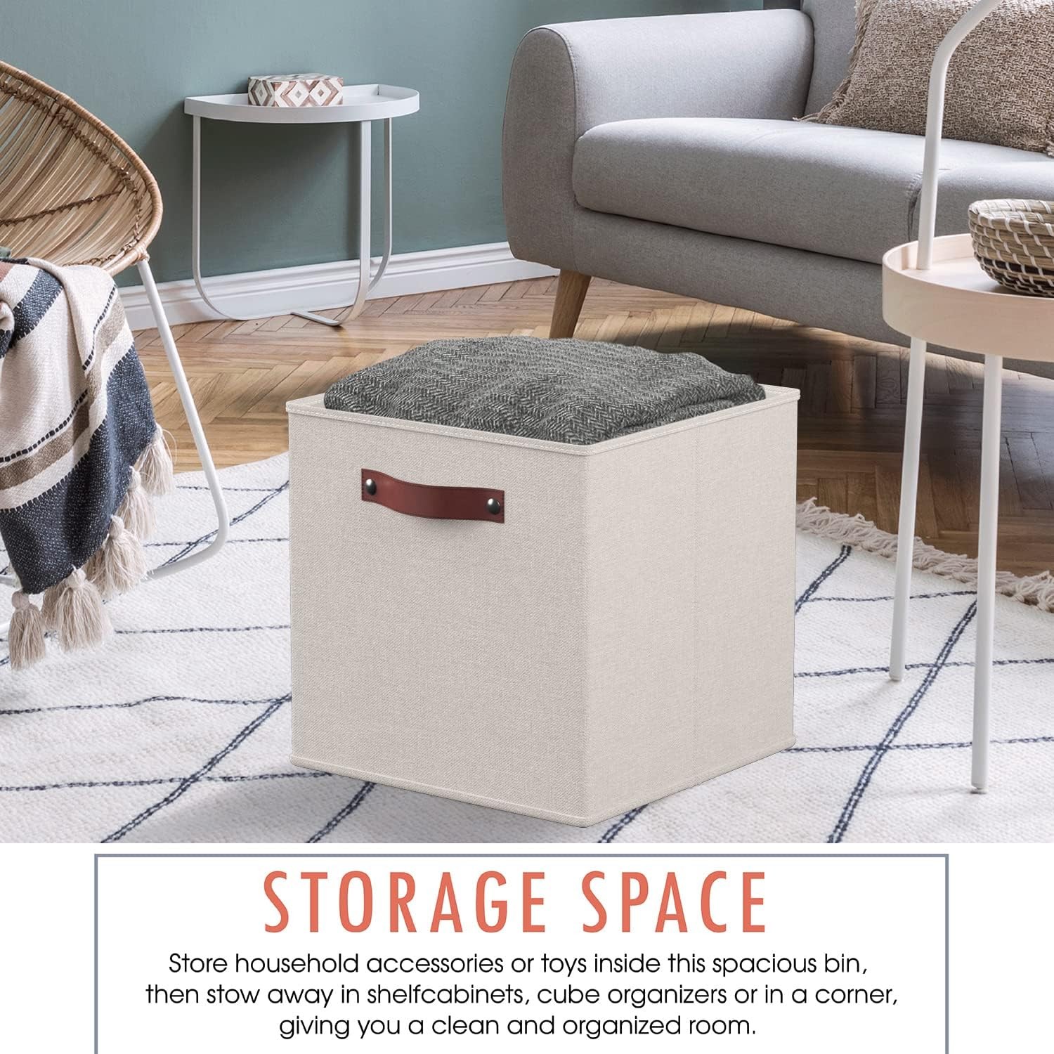 13 x 13 Storage Cube Bins, Foldable Collapsible Fabric Storage Bins Box Linen