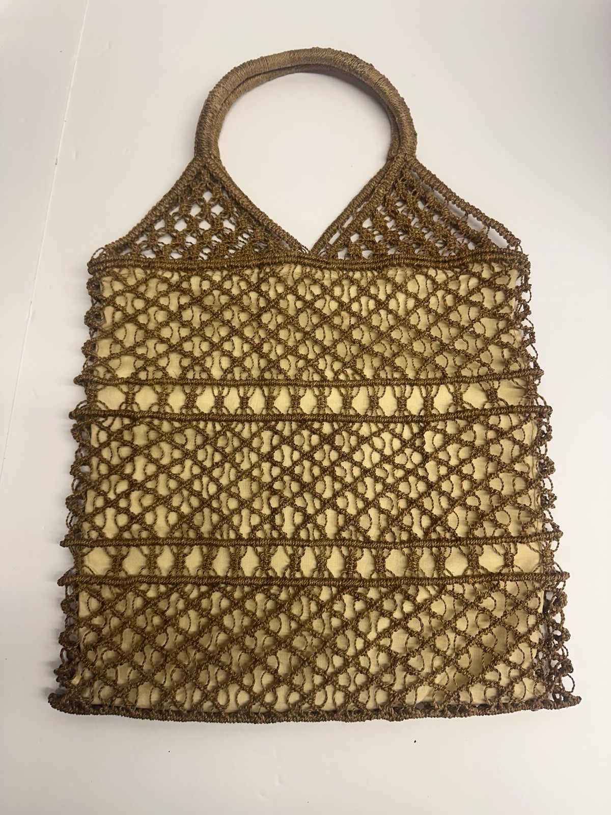 Vtg Macramé Beige Bag Handbag
